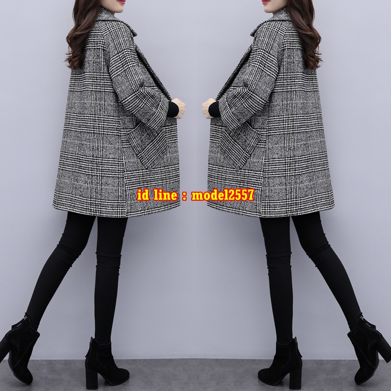 CW6110002 เสื้อโค้ทผ้าผสมขนสัตว์สีดำตัวยาวฤดูหนาว ดำ S M L XL 2XL 3XL CW6110002 ตัว
