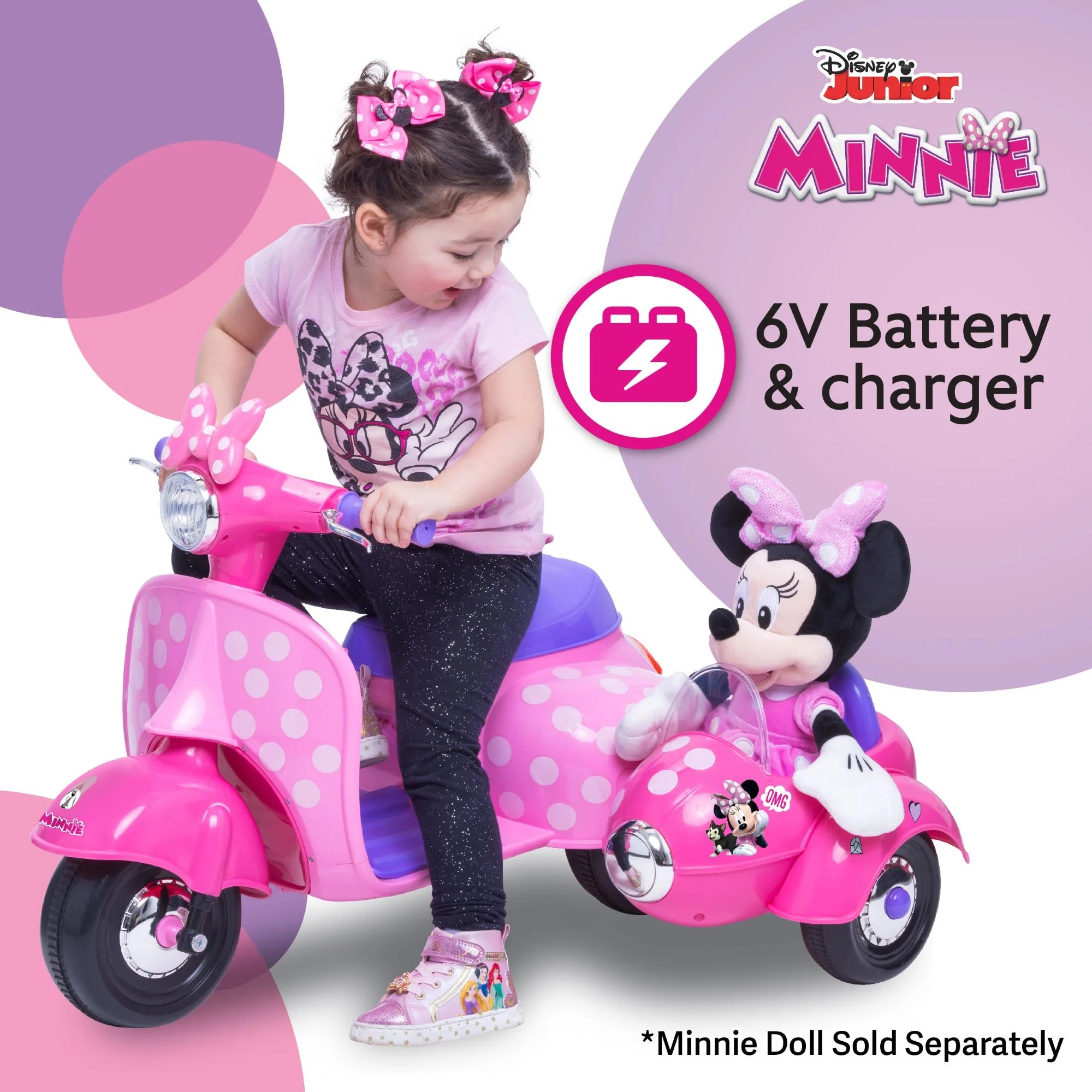 รถแบตเตอรี่ มินนี่เม้าส์ สามล้อพ่วงข้าง Trax 6 Volt Minnie Mouse