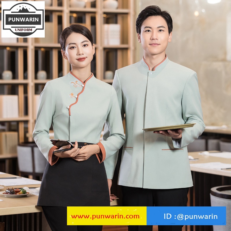 ชุดพนักงานภัตตาคารร้านอาหารจีนโรงน้ำชา แขนยาว แดง น้ำเงิน เขียวอ่อน L,XL,XXL,3XL,4XL,5XL FA6510001 ตัว **2 ตัวขึ้นไป