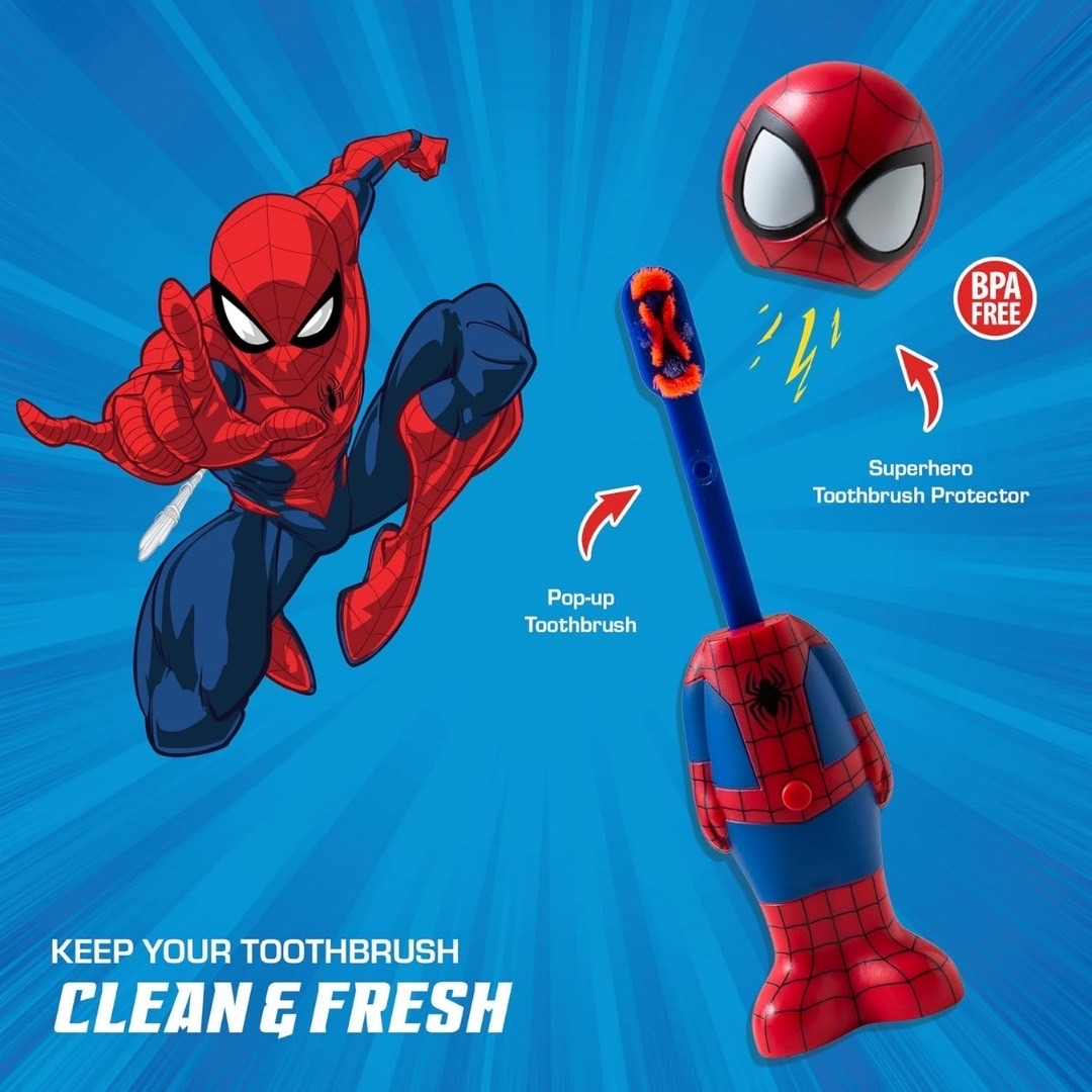 นำเข้า 🇺🇸 ✨แปรงฟันให้สนุกสนานด้วยแปรงสีฟัน Brush Buddies รุ่น Marvel Spider-Man Toothbrush for Kids ’ Poppin' ขนนุ่มพิเศษ ราคา 690 บาท