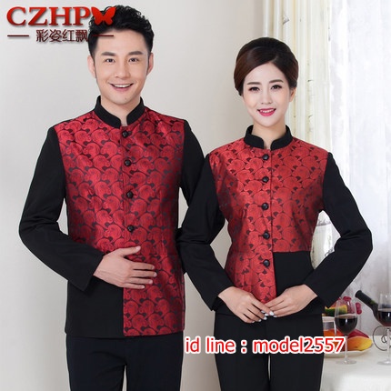 F6108006 เสื้อพนักงานต้อนรับพนักงานเสริฟพนักงานโรงแรมเสื้อพนักงานรีสอร์ท แดง ม่วง ทอง L,XL,XXL,3XL F6108006 ตัว