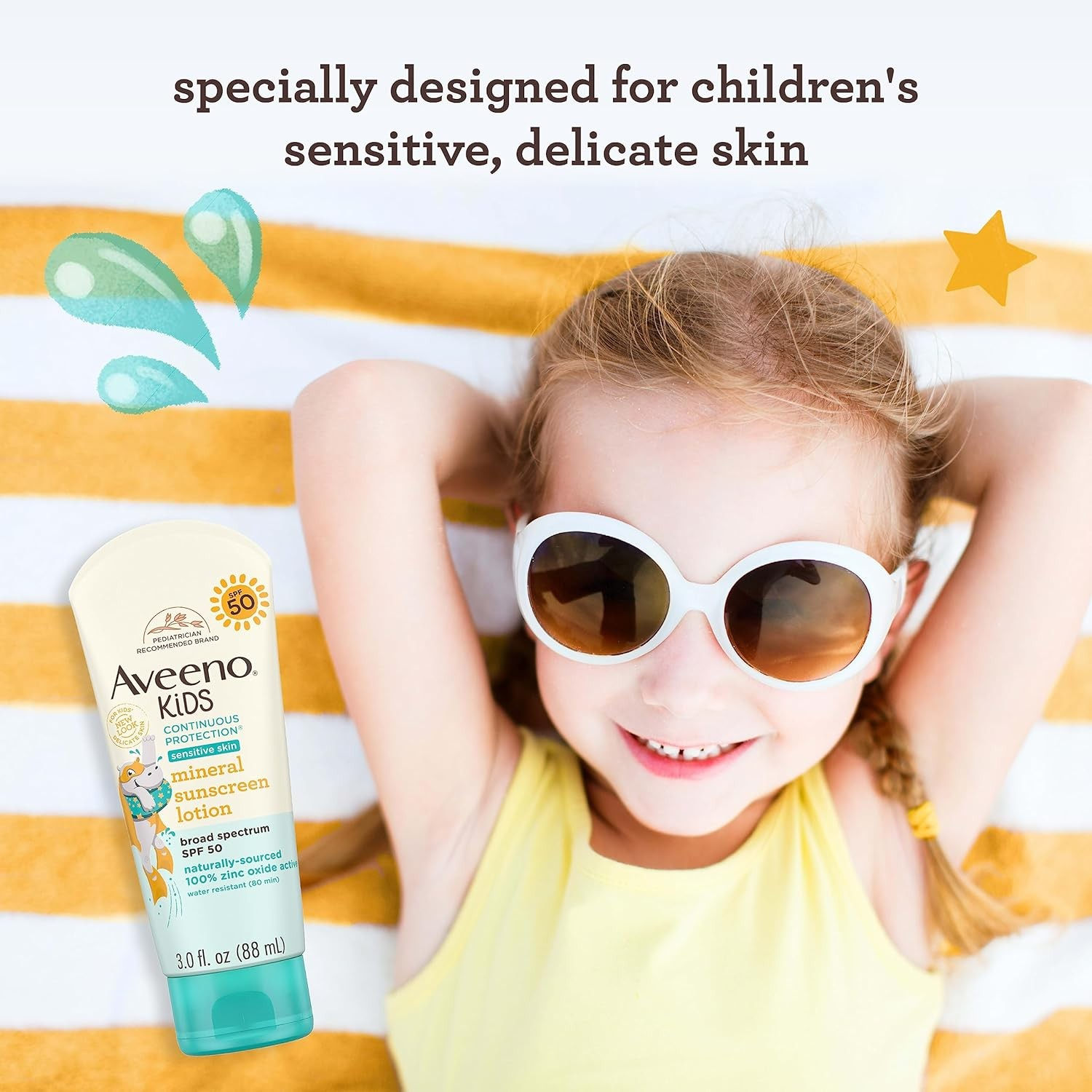 NEW📢โลชั่นกันแดด 🌞🫡 นำเข้า 🇺🇸 Aveeno Kids Continuous Protection Zinc Oxide Mineral สำหรับผิวบอบบางของเด็กพร้อม SPF 50 3 ออนซ์ ราคา 650 บาท ค่าส่ง 60 บาท