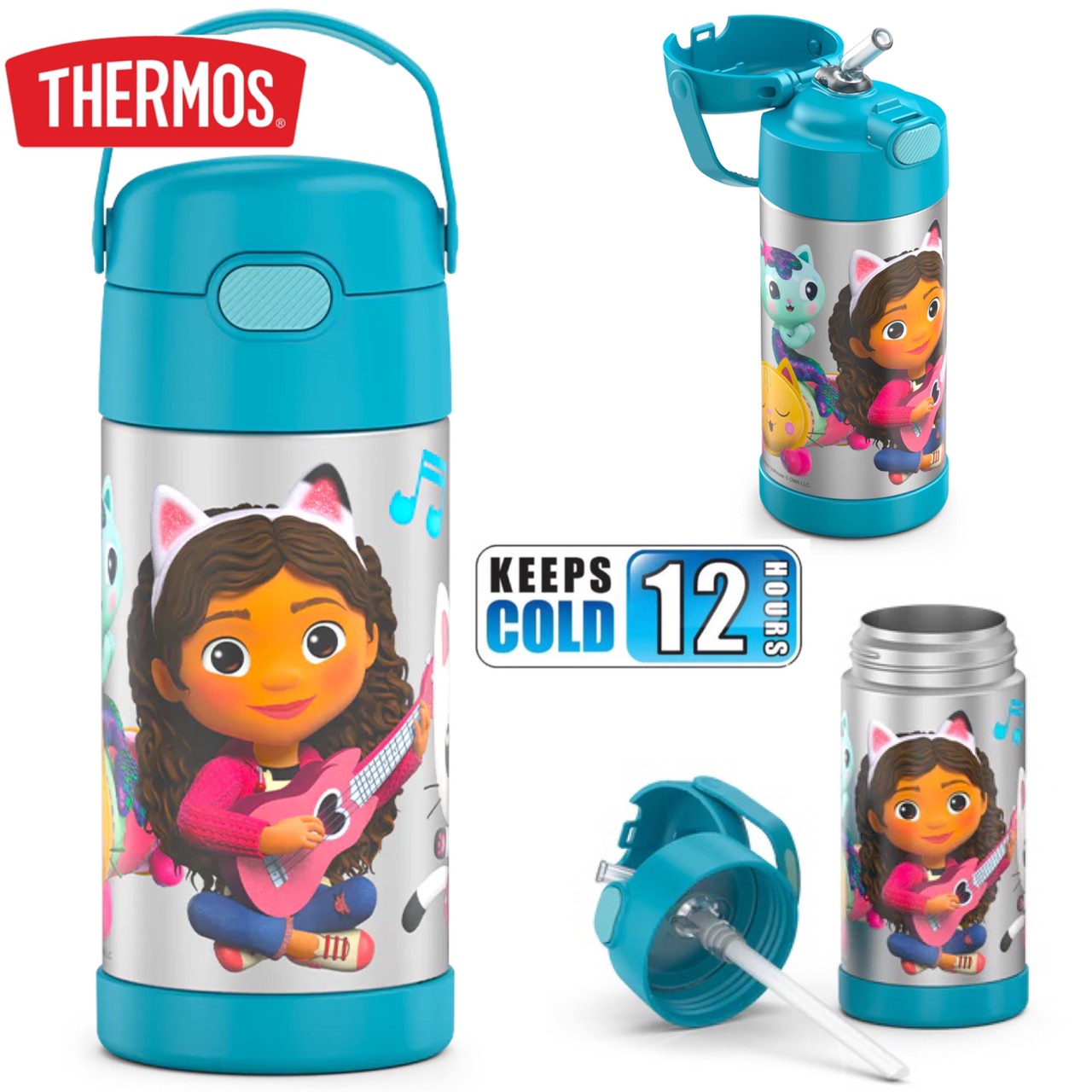 THERMOS FUNTAINER 12 Ounce Stainless Steel Vacuum Insulated Kids Straw Bottle, Gabby's Dollhouse ราคา 990 - บาท