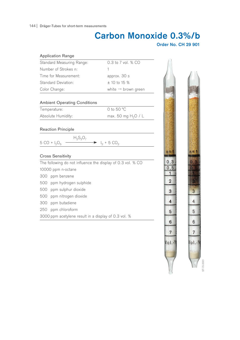 Dräger รหัส CH20601 หลอดวัดความเข้มข้นของก๊าซ , Gas detector tubes Carbon Monoxide 10/b , meas.range: 10 - 3,000 ppm , quantity: 10pcs/Box