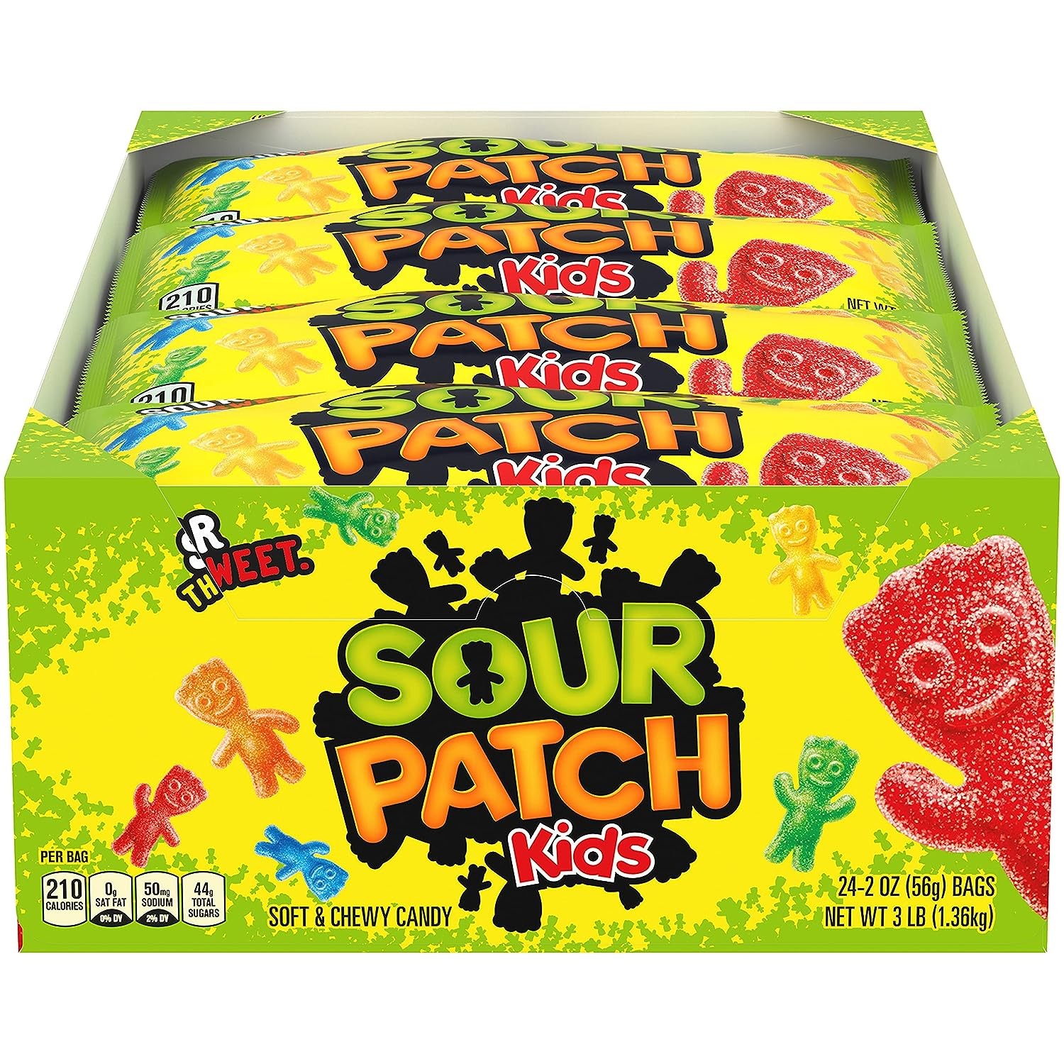 ขนมนำเข้าus เยลลี่รสเปรี้ยวสุดคลาสสิค SOUR PATCH KIDS Soft & Chewy Candy , 24ห่อ ( 2oz.)