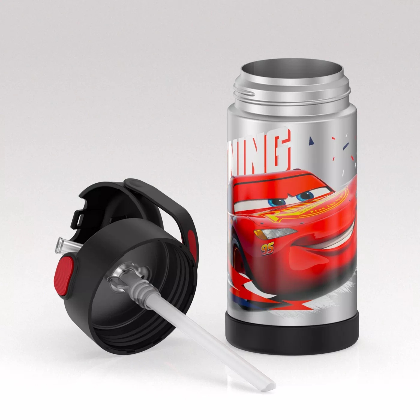 กระติกน้ำเก็บความเย็น มีหูหิ้ว Thermos Cars 12oz FUNtainer Water Bottle - Black/Silver