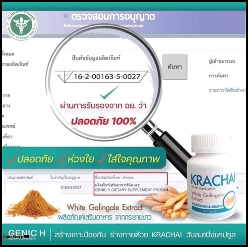 Krachai White Galingale ผลิตภัณฑ์อาหารเสริม จากกระชายขาว