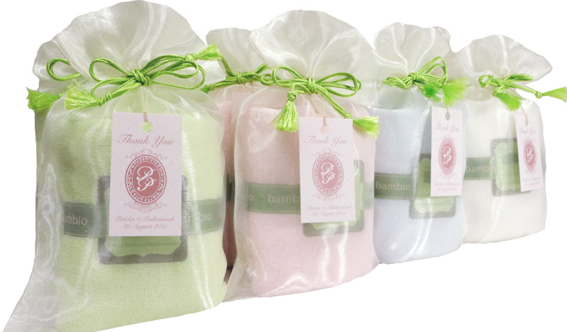 ผ้าเช็ดหน้าใยไผ่ ของชำร่วยงานแต่ง