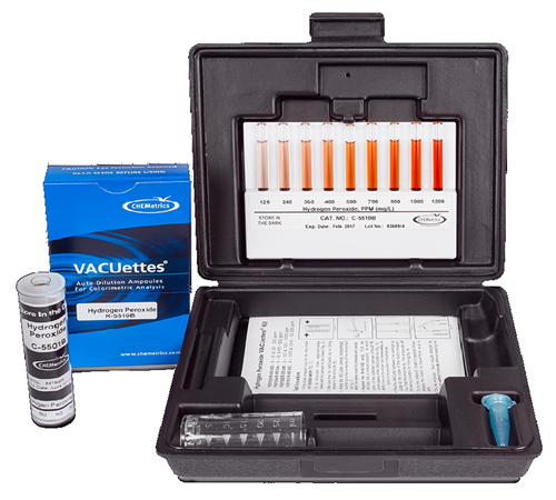 CHEMets รหัส K-5510B ชุดทดสอบคุณภาพน้ำค่าไฮโดรเจนเปอร์ออกไซด์,Hydrogen Peroxide Visual High Range Kit,Meas.range:0～100&120～1200ppm