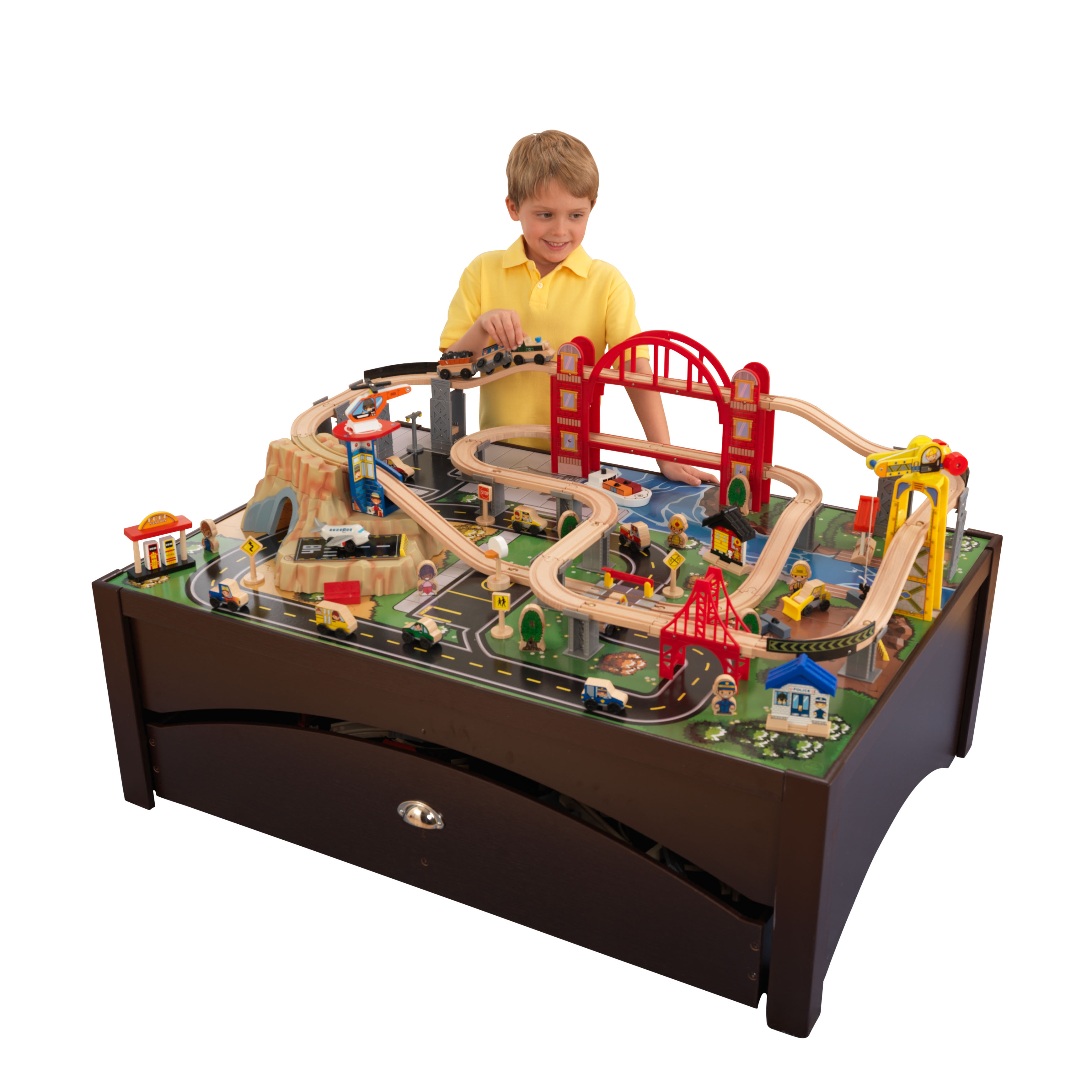 KidKraft Metropolis Train Set and Table โต๊ะเมืองจำลอง รถไฟชุดใหญ่แบบมีลิ้นชักมาพร้อมกับเซทรถไฟพร้อมเล่นทั้งหมด100 ชิ้น นำเข้าจาก USA ของแท้ 100%