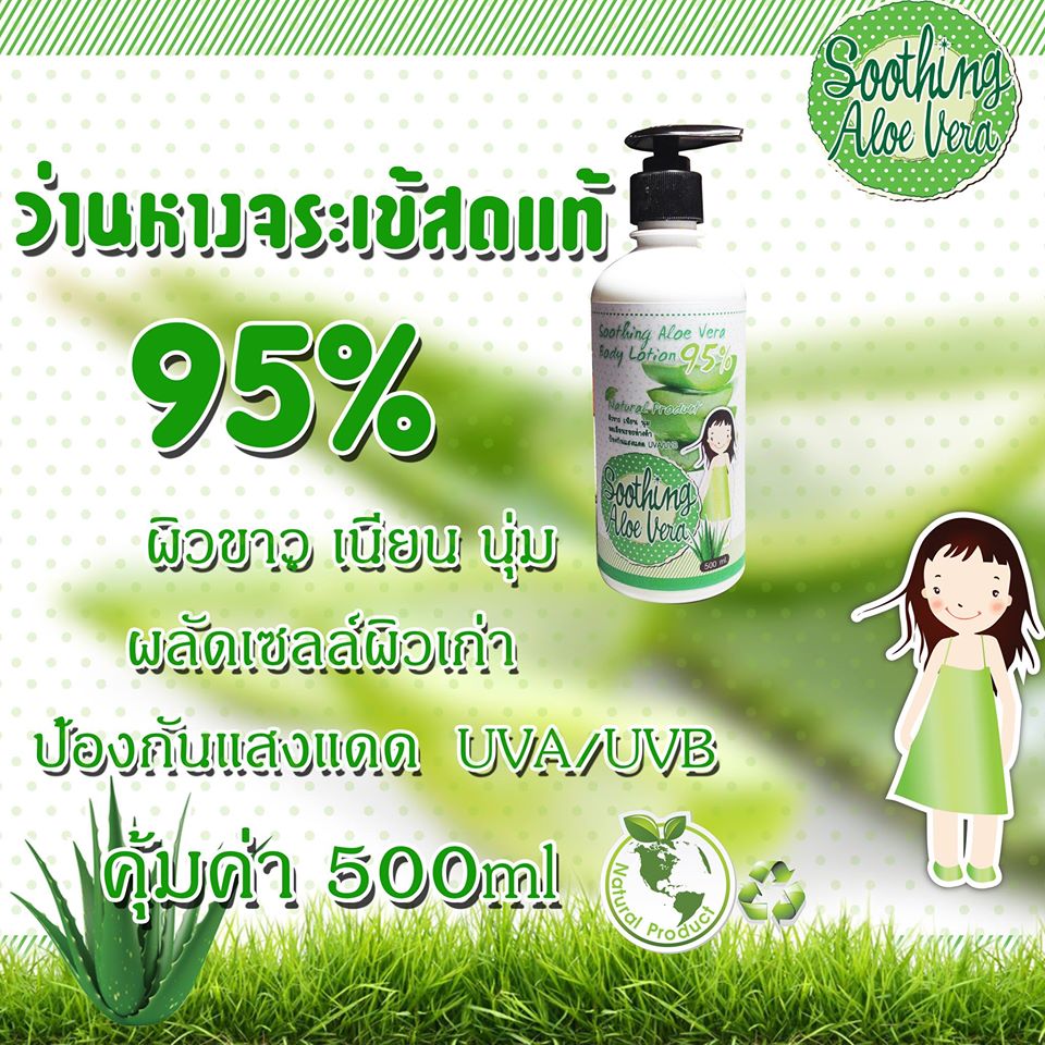 โลชั่นว่านหางจระเข้สดแท้ เลิฟ อะโล (Love-Aloe lotion by Yomi Soothing Aloe Vera Body Lotion 95%)