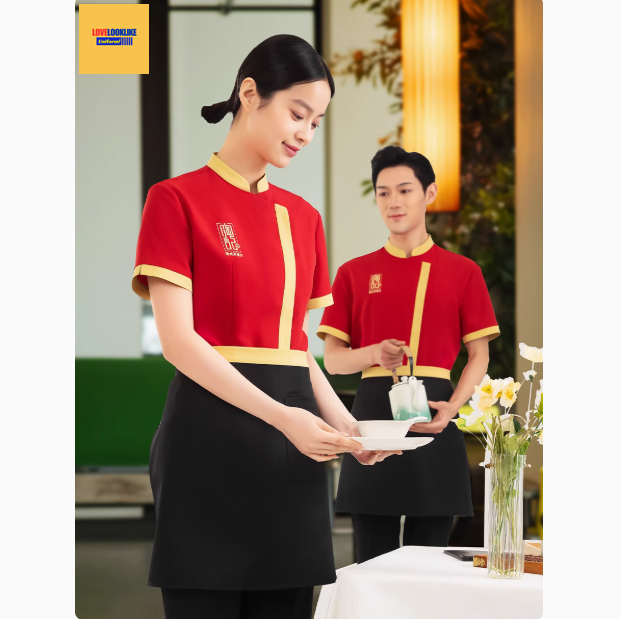 เสื้อพนักงานต้อนรับ เสื้อพนักงานเสริฟ เสื้อพนักงานโรงแรม เสื้อพนักงานร้านอาหาร เสื้อพนักงานซุปเปอร์มาร์เก็ต เสื้อพนักงานร้านกาแฟ แดง เขียว M-4XL F6805001 เสื้อ