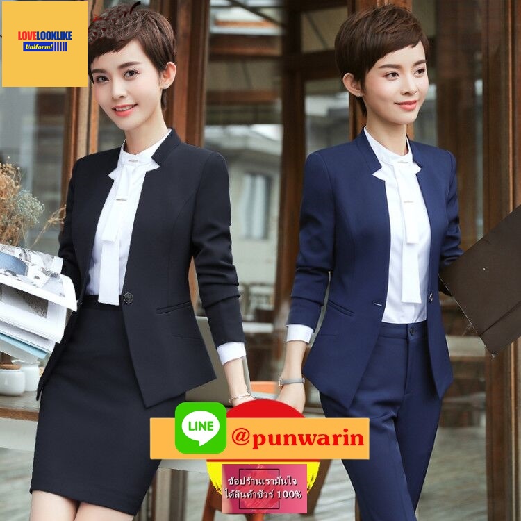 ชุดสูท ชุดแอร์โอสเตส ชุดพนักงานคลินิกความงาม ชุดพนักงานออฟฟิศ ชุดพนักงานต้อนรับ ชุดพนักงานต้อนรับโรงแรมแคชเชียร์ ชุดประชาสัมพันธ์ สำเนา แดง กรมท่า เทา S-4XL N6505003 ชุด