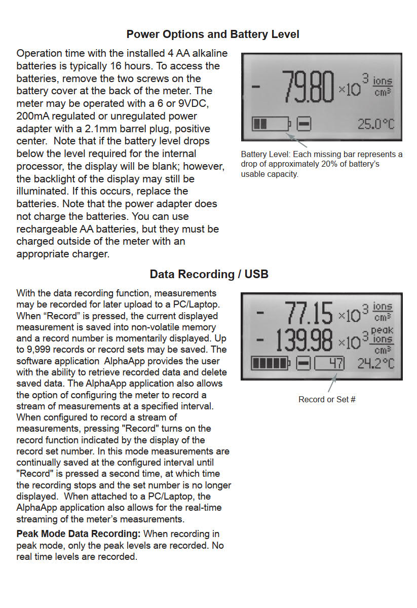 AlphaLab รุ่นAIC-2เครื่องวัดและบันทึกค่าข้อมูลปริมาณของประจุบวกและลบ,Air Ion Counter Dual-Range,USB Datalogging