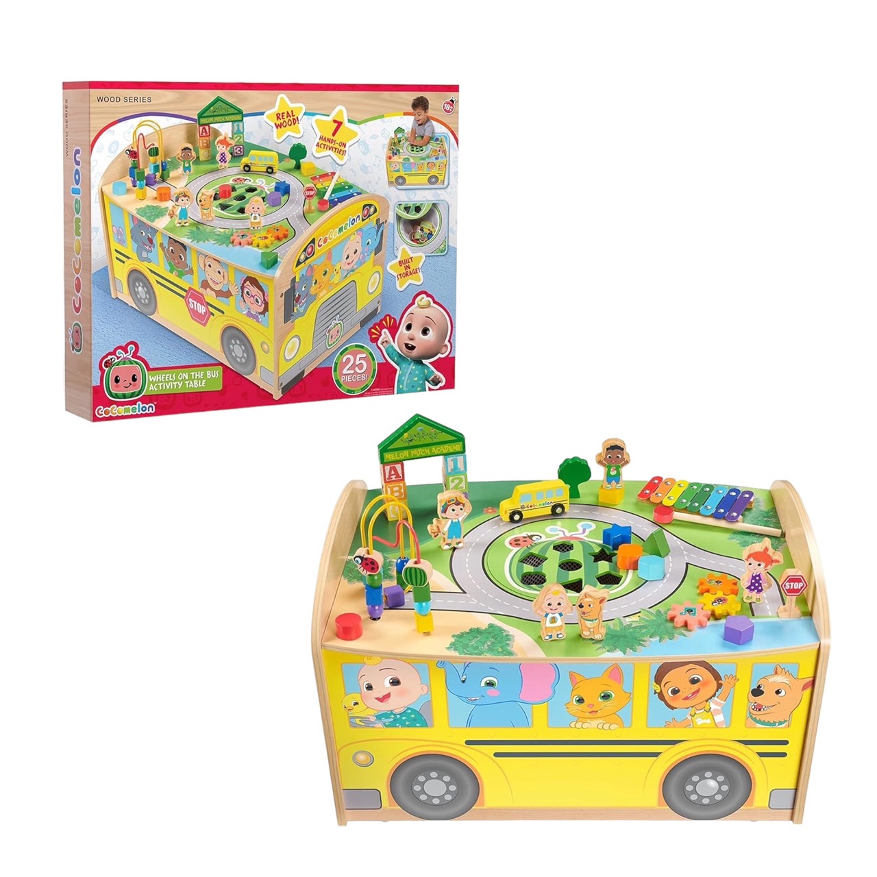 โต๊ะกิจกรรมบล็อคต่อไม้CoComelon Wheels on The Bus Wooden Activity Table, Recycled Wood, Officially Licensed Kids Toys , Ages 18 Month ราคา 4,990 บาท
