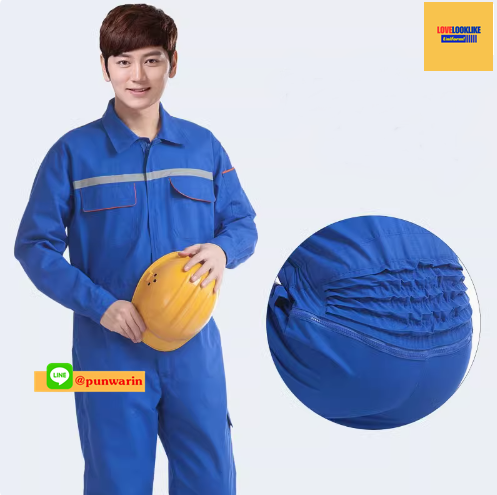 ฺB6109002 ชุดหมีช่างวิศวกรรมช่างไฟฟ้าอุตาสาหกรรมช่างก่อสร้างช่างประปาช่างยนตร์ซ่อมเครื่องแขนยาว กรมท่า ส้ม ฟ้า S-4XL B6109002 ชุด