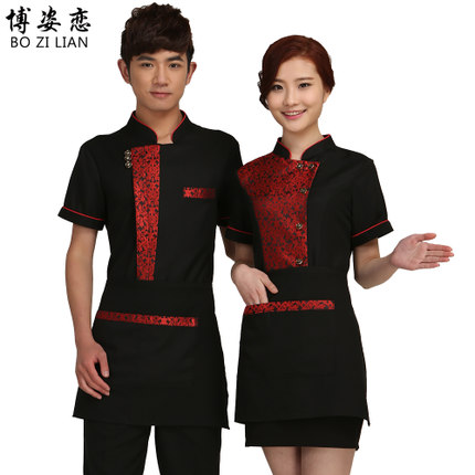 F6205003 เสื้อพนักงานต้อนรับ เสื้อพนักงานเสริฟ เสื้อพนักงานโรงแรม เสื้อพนักงานร้านอาหาร สีภาพ L-3XL F6205003 เสื้อ+ ผ้ากันเปื้อนตามรูป