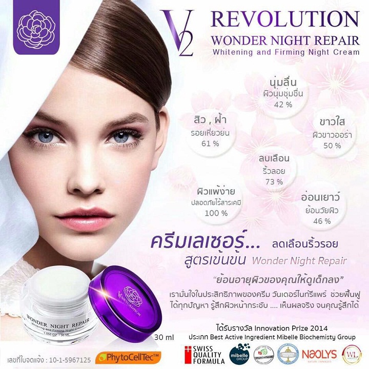 วีทู เรฟโวลูชั่น วันเดอร์ ไนท์ รีแพร์ (V2 Revolution Wonder Night Repair) ไนท์ครีม ครีมหน้าเด็ก