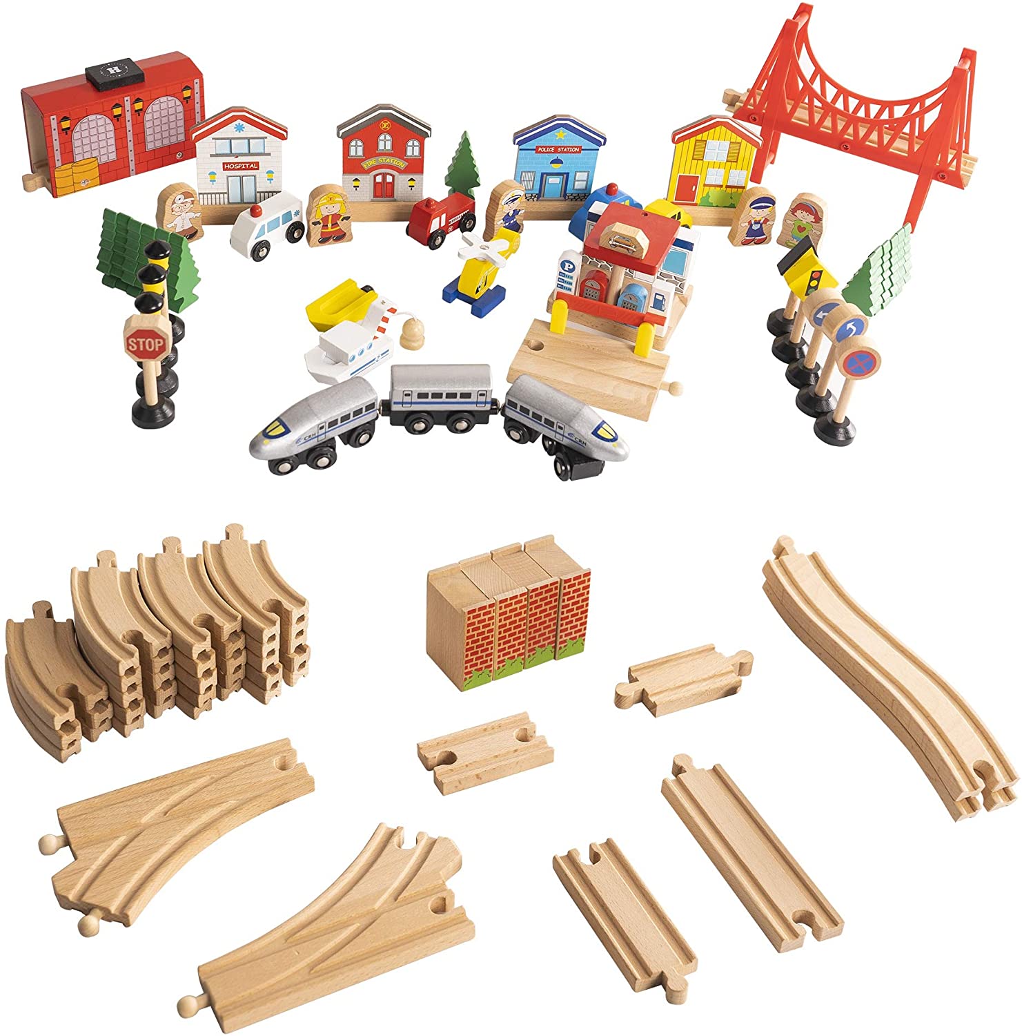 ใหม่ล่าสุด💥 ชุดกิจกรรมโต๊ะรถไฟ ทำจากวัสดุไม้ Hey! Play! Wooden Train Set & Table for Kids - Complete Set ครบชุด 75 ชิ้น ราคา 5990 บาท นำเข้าอเมริกา