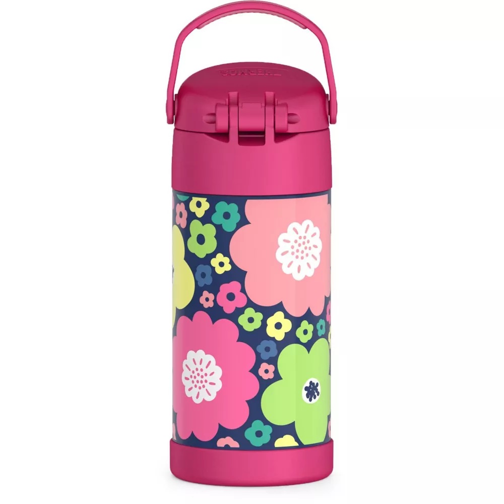 กระติกดูดน้ำแตนเลสหุ้มฉนวนสุญญากาศยี่ห้อ Thermos ของแท้ขนาด 12 ออนซ์ ลาย Mod Flowers ราคา 990 - บาท