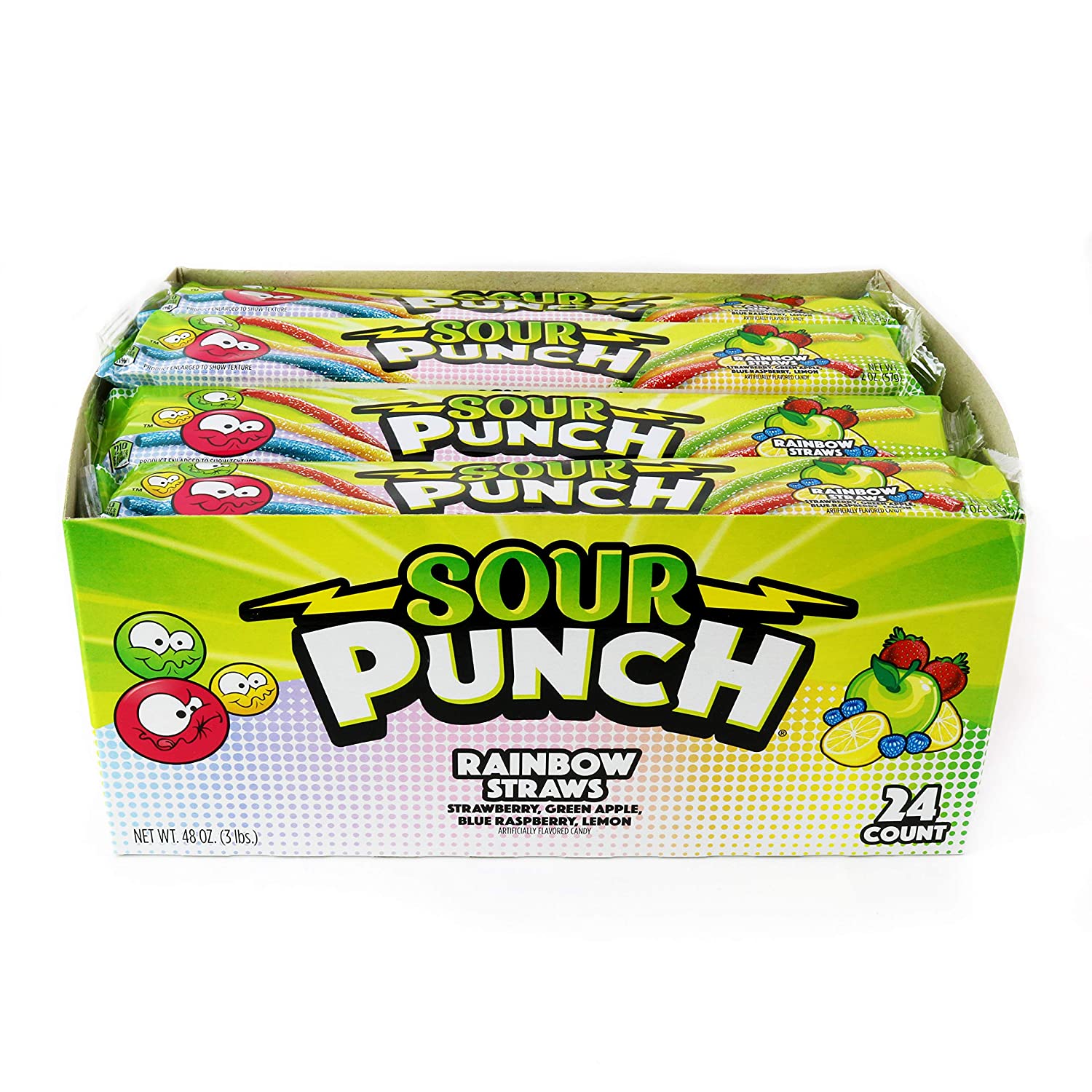 ขนม Sour Punch Straws, Rainbow Fruit Flavors 2oz ซองละ 99 บาท