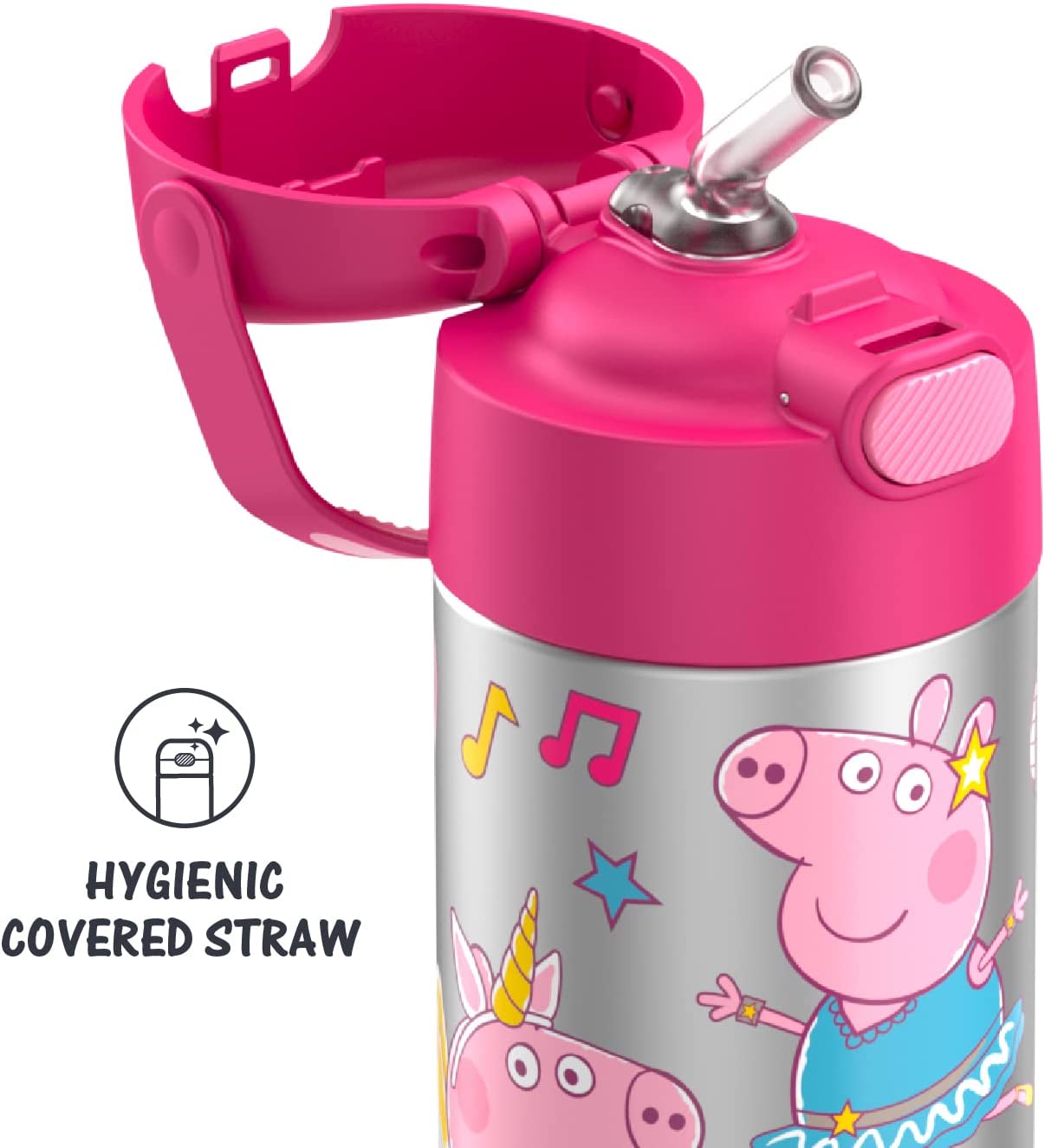 กระติกดูดน้ำแตนเลสหุ้มฉนวนสุญญากาศยี่ห้อ Thermos ของแท้ขนาด 12 ออนซ์ ลาย Peppa Pig ราคา 990 - บาท