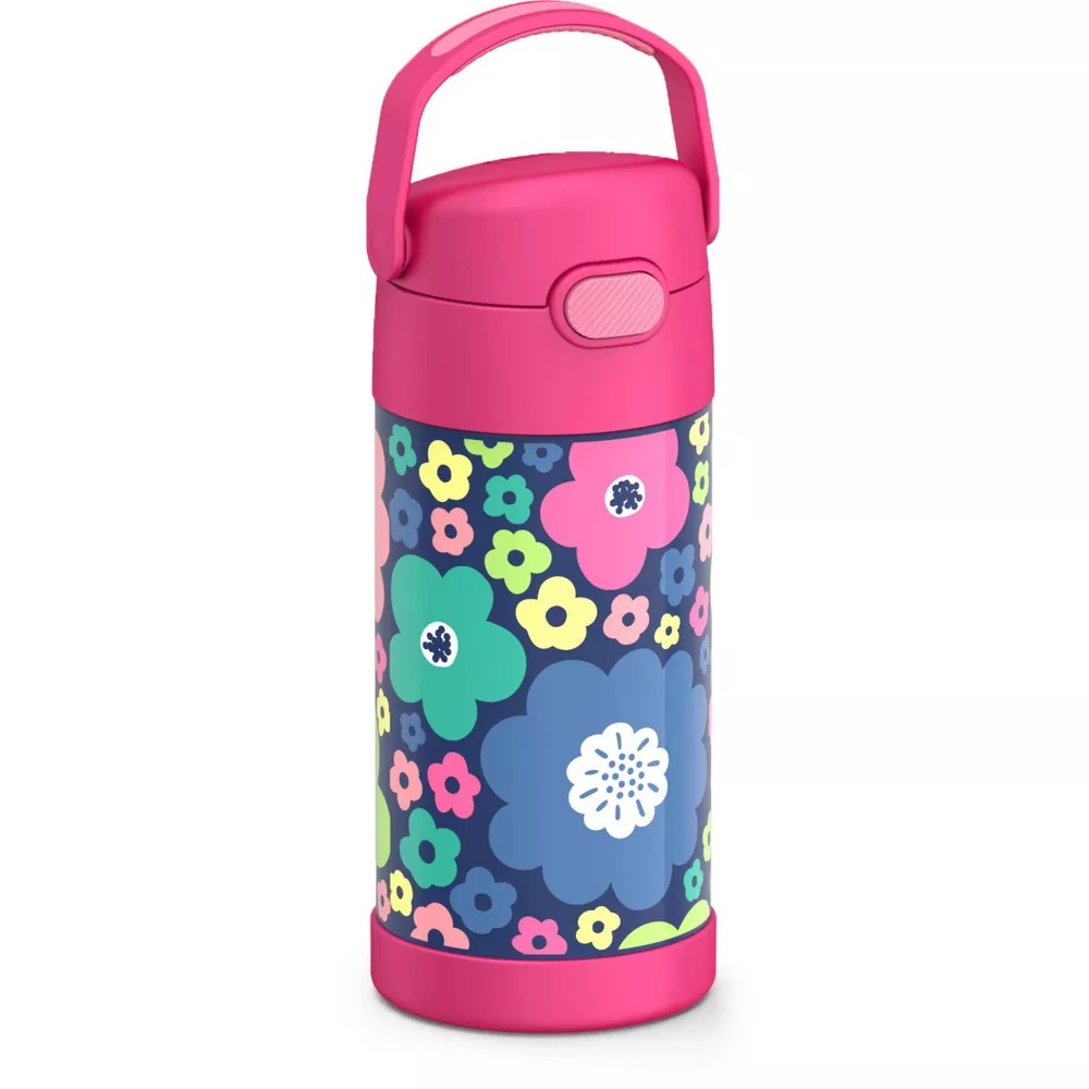 กระติกดูดน้ำแตนเลสหุ้มฉนวนสุญญากาศยี่ห้อ Thermos ของแท้ขนาด 12 ออนซ์ ลาย Mod Flowers ราคา 990 - บาท