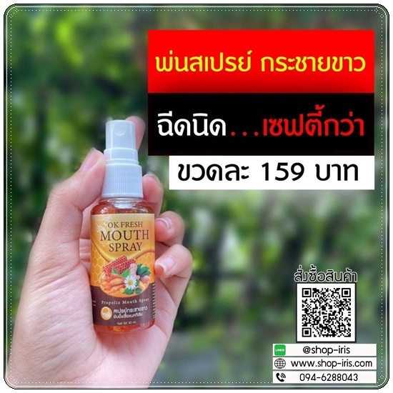 สเปรย์กระชายขาว OK Fresh Mouth Spray สเปรย์พ่อคอโพรโพลิซ