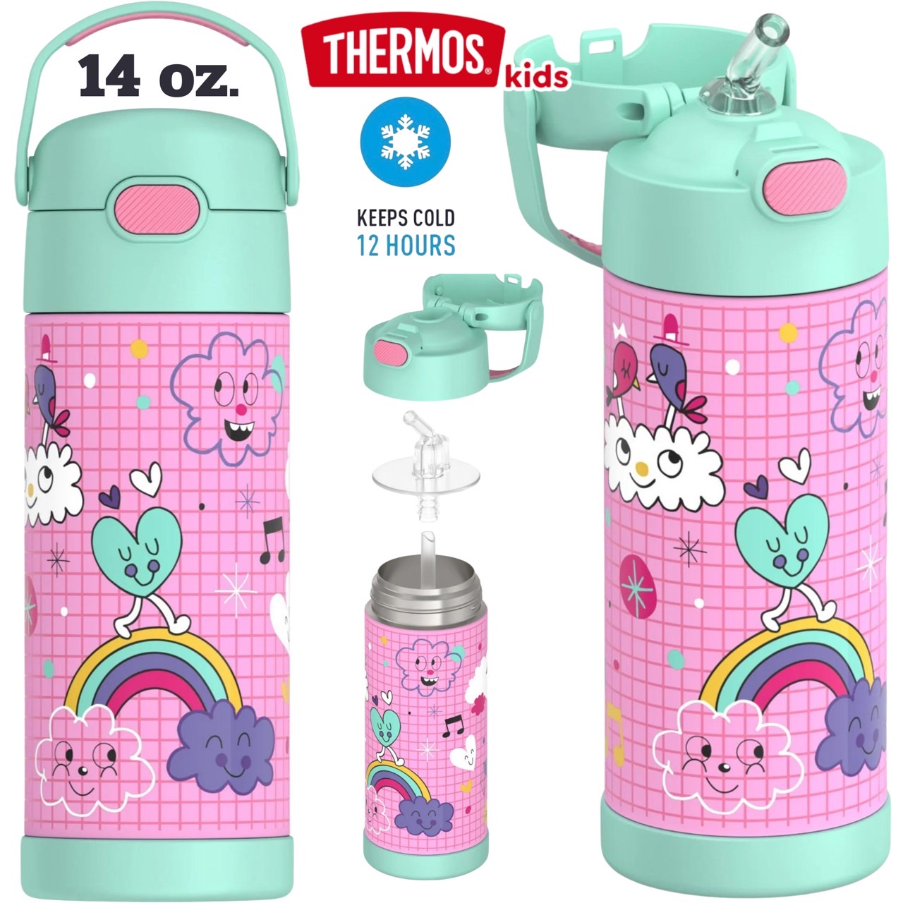 ของแท้🇺🇸ขนาดใหม่ 14oz [414ml ] กระติกน้ำ Thermos Funtainer Bottle with Straw Sketchbook เก็บร้อนเย็นได้ถึง 12 ชั่วโมง ราคา 1,090 บาท