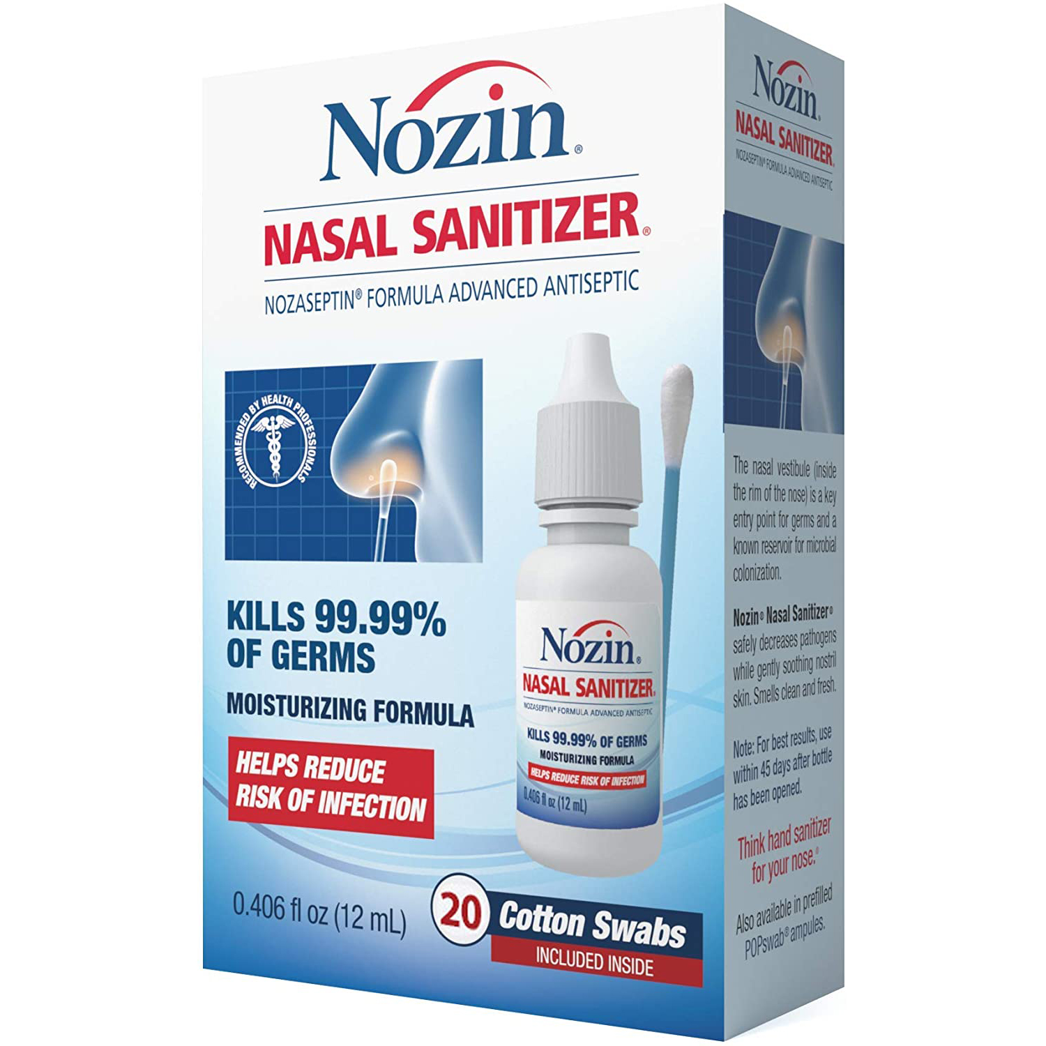 น้ำยาล้างจมูก Nozin® Nasal Sanitizer® Antiseptic 12mL Bottle | Kills 99.99% of Germs