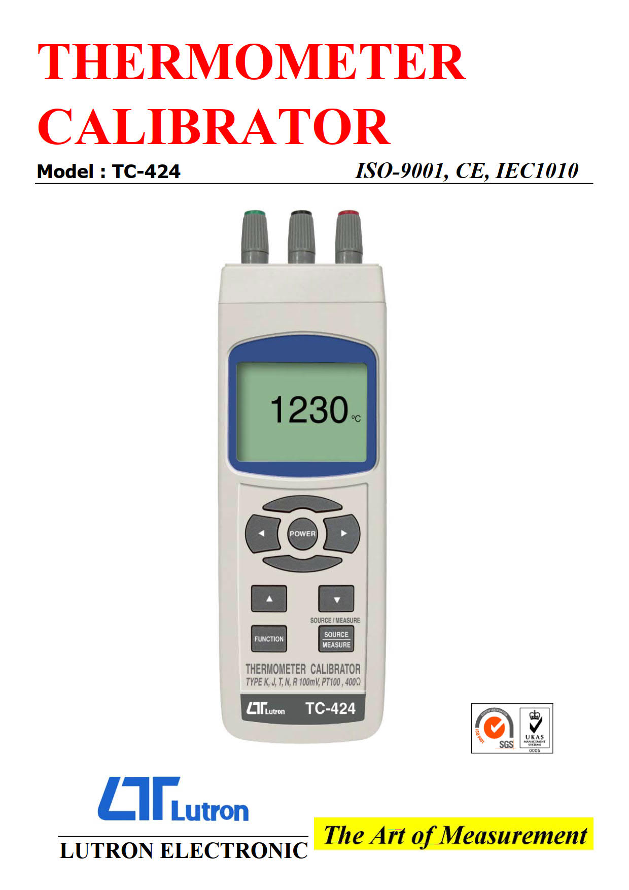 LUTRON รุ่น TC-424 เครื่องวัดอุณหภูมิสอบเทียบ Calibrator Thermometer with Dual Type-K Coupler Cable สำเนา