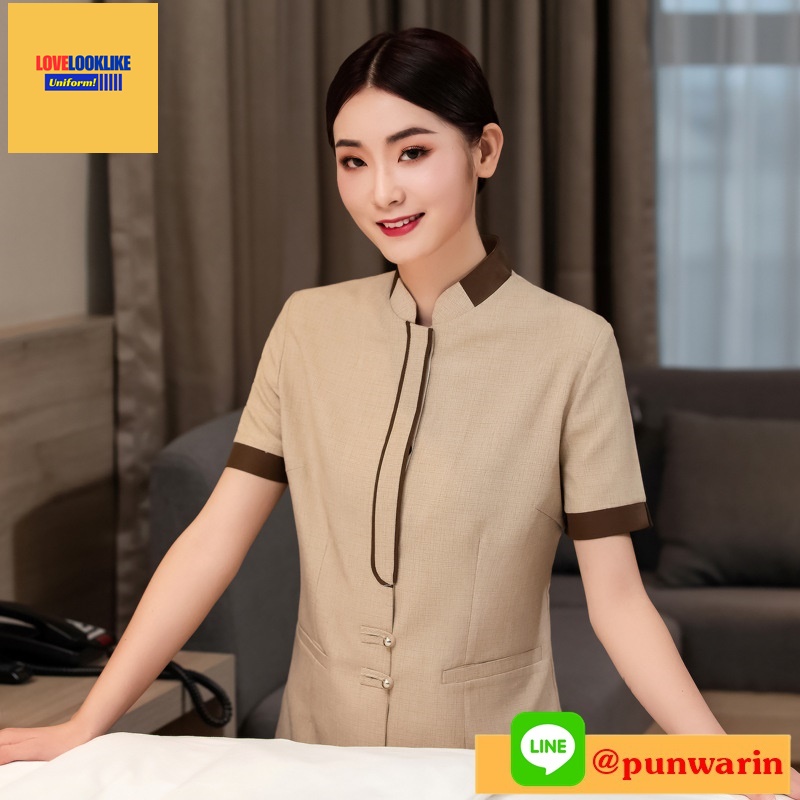 ชุดพนักงานทำความสะอาด เสื้อแม่บ้าน เสื้อแม่บ้านโรงแรมรีสอร์ท สีภาพ L-4XL D6510008 ตัวเสื้อ **2 ตัวขึ้นไป