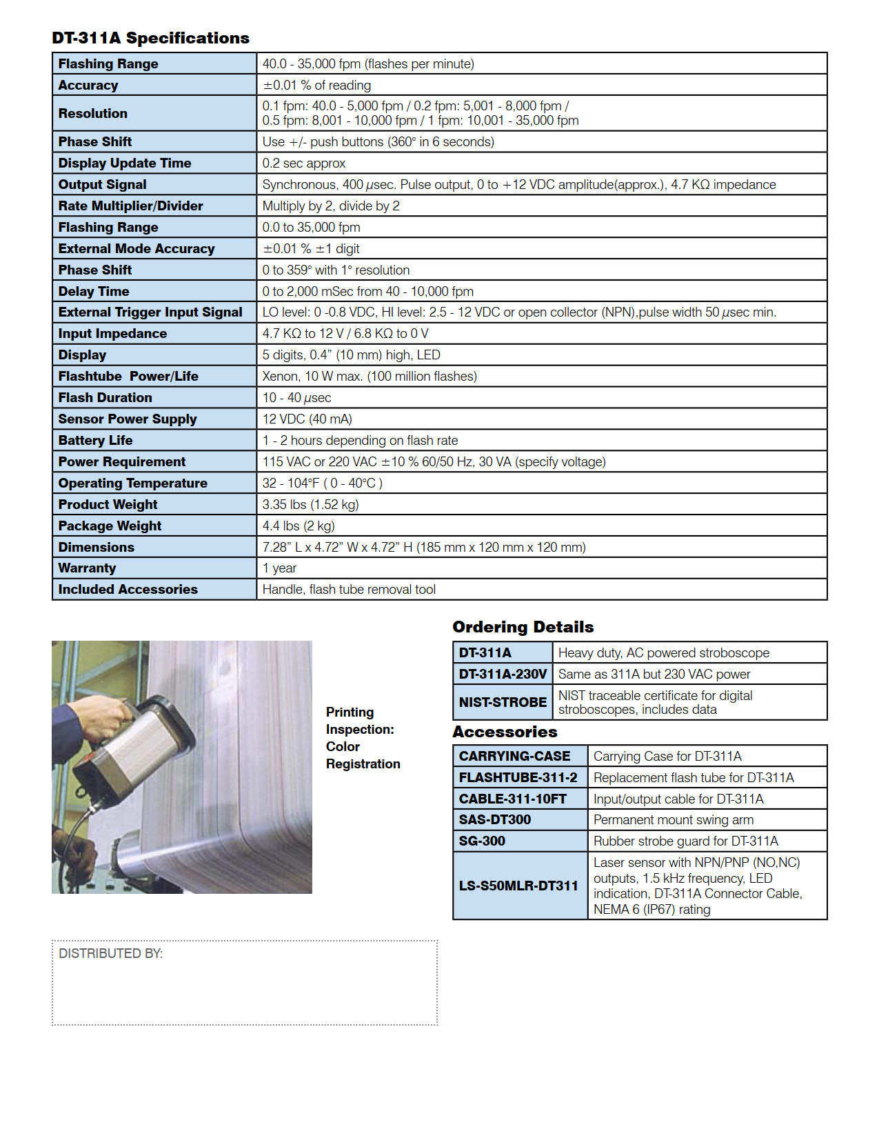 NidecSHIMPO รุ่นDT-311A-120VACเครื่องวัดความเร็วรอบ,Heavy Duty Xenon Stroboscope,120VAC,Meas.range:40.0～35,000fpm