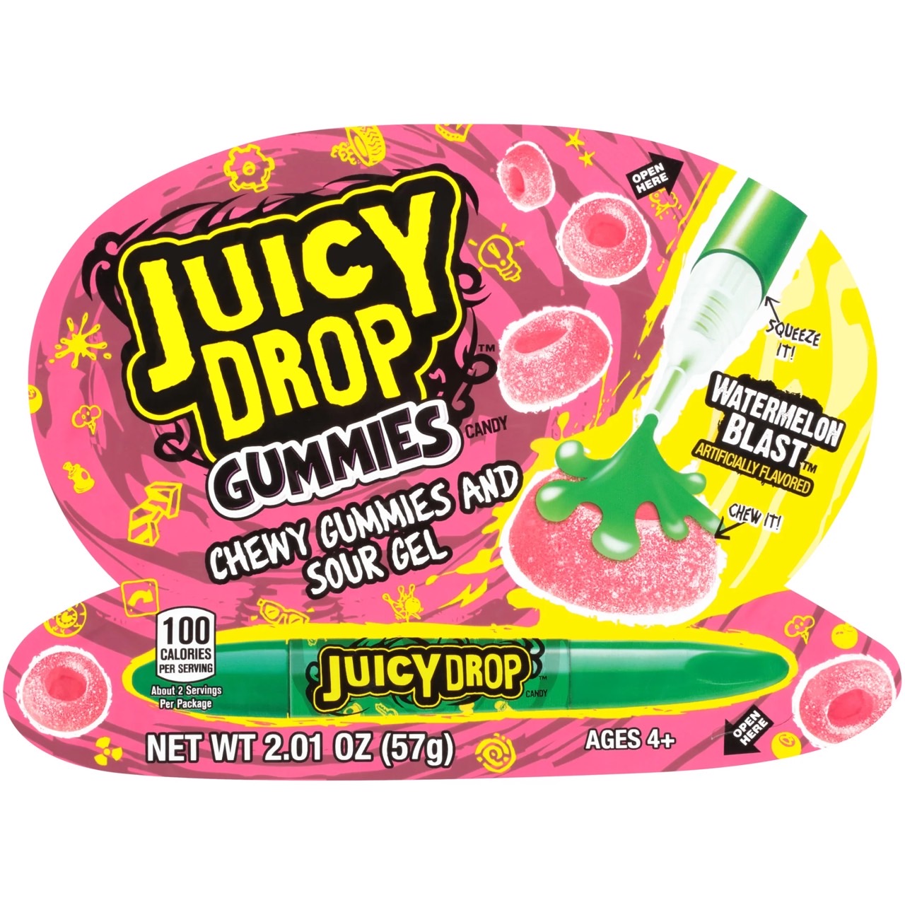 New กัมมี่ยอดฮิต นำเข้า🇺🇸 Juicy Drop Gummies - เยลลี่กัมมี่รสหวานและเปรี้ยวพร้อมปากกาเจล - 2.01 ออนซ์ ราคา 170 บาท/ซอง