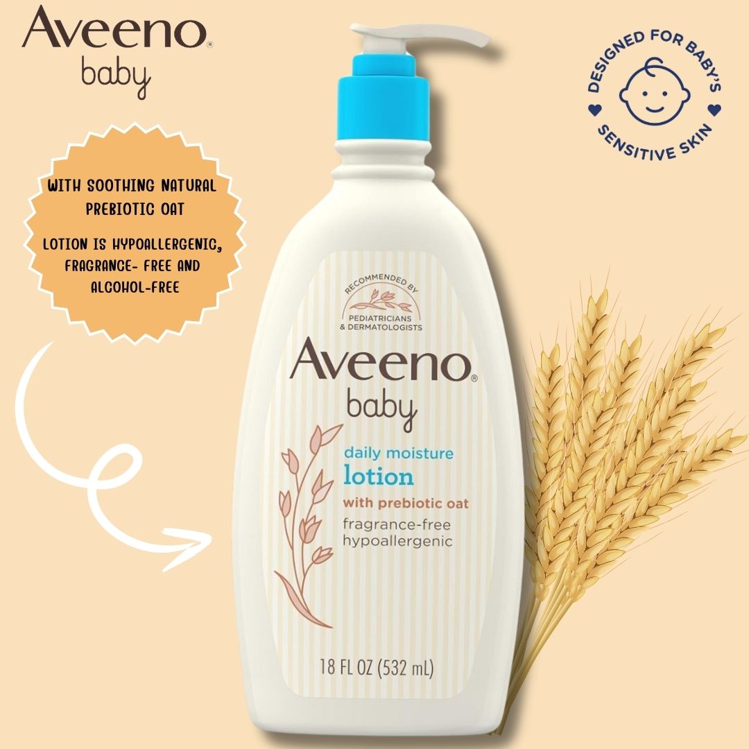 Aveeno Baby Daily Moisture Lotion, Fragrance Free, 18 Ounce โลชั่นบำรุงผิวลูกน้อยอย่างอ่อนโยน ไร้แอลกอฮอล ขนาด 18 ออนซ์