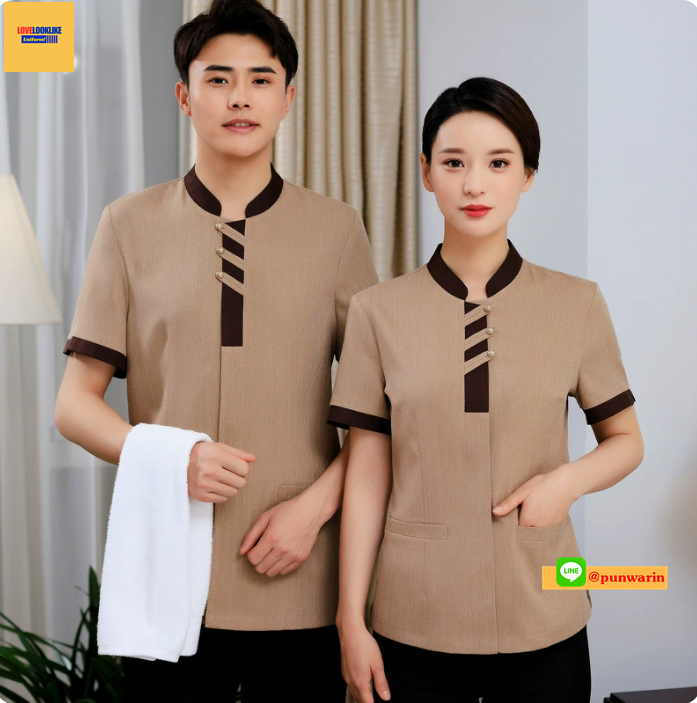 เสื้อพนักงานโรงแรม เสื้อแม่บ้าน เสื้อพ่อบ้าน เบลล์ฟอนต์ สีภาพ L-4XL D6207003 เสื้อตัวเดียว
