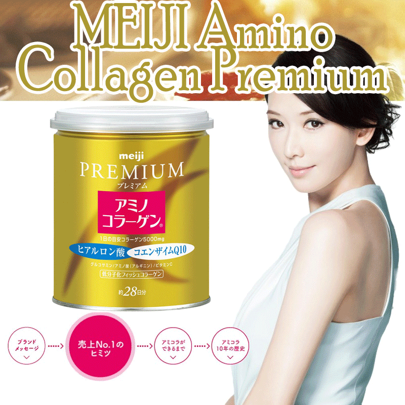 Meiji Amino Collagen Premium (เมจิ อะมิโน คอลลาเจน พรีเมี่ยม) แบบกระป๋องรูปแบบใหม่ สูตรปรับปรุงคุณภาพแบบ Premium