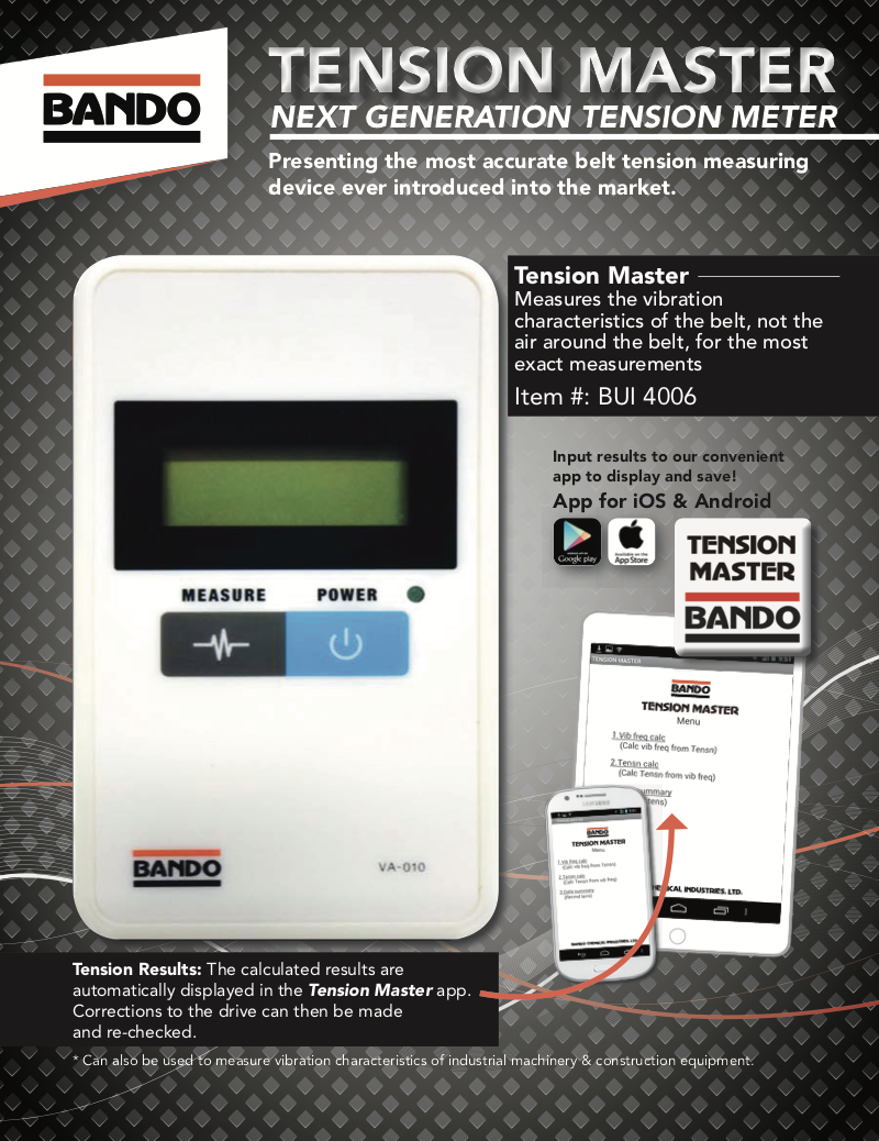 Bando รุ่นVA-010เครื่องวัดความสั่นสะเทือนสายพานแบบดิจิตอล,Tension measurement of any power transmission belt,Meas.range:10～1,000Hz