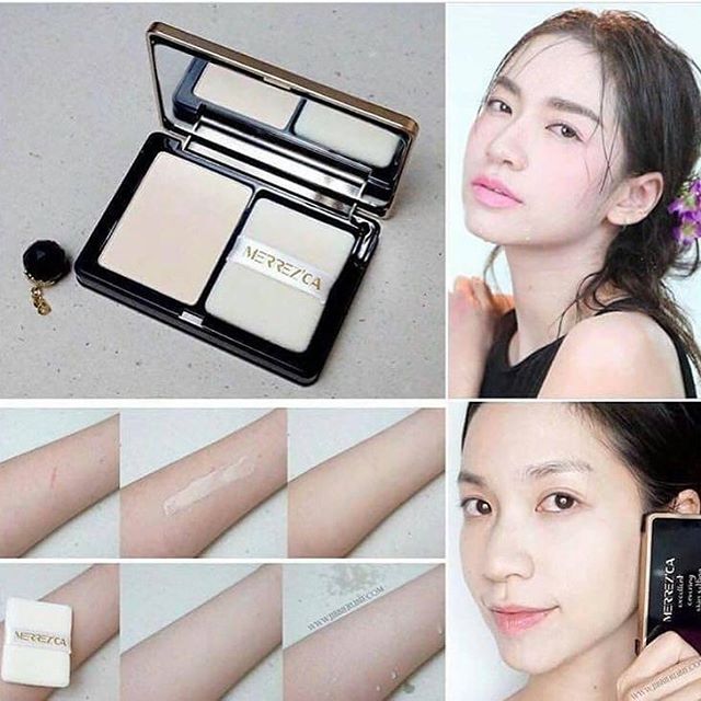 เมอร์เรซกาแป้งพัฟกันน้ำ กันแดดสูตรใหม่ (Merrez'ca Excellent Covering Skin Setting Pressed Powder)