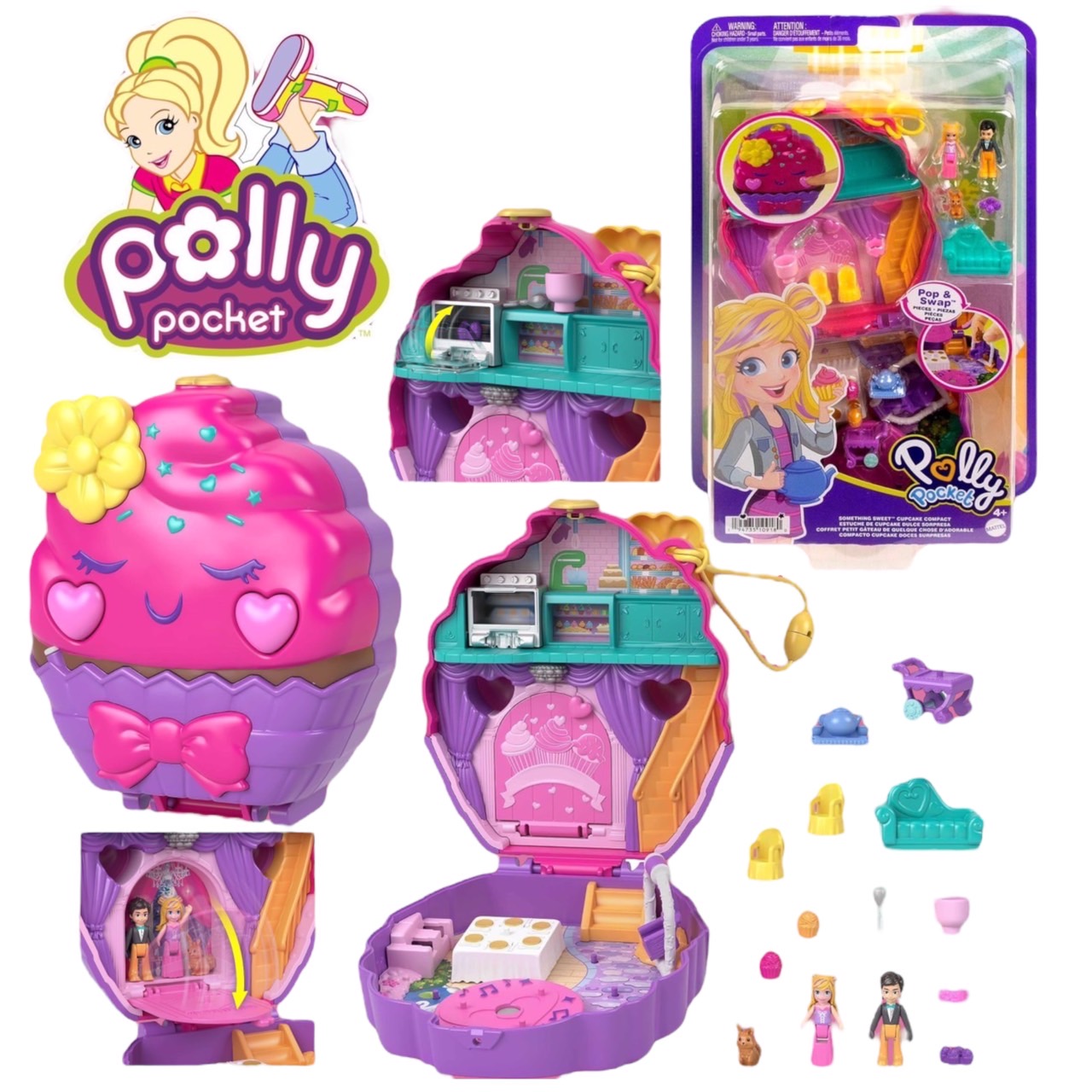 งานเลี้ยงขนมหวานPolly Pocket Compact Playset, Something Sweet Cupcake (คัพเค้ก) , พร้อมตุ๊กตาพอลลี่และอุปกรณ์เสริม , ราคา 1,390 บาท