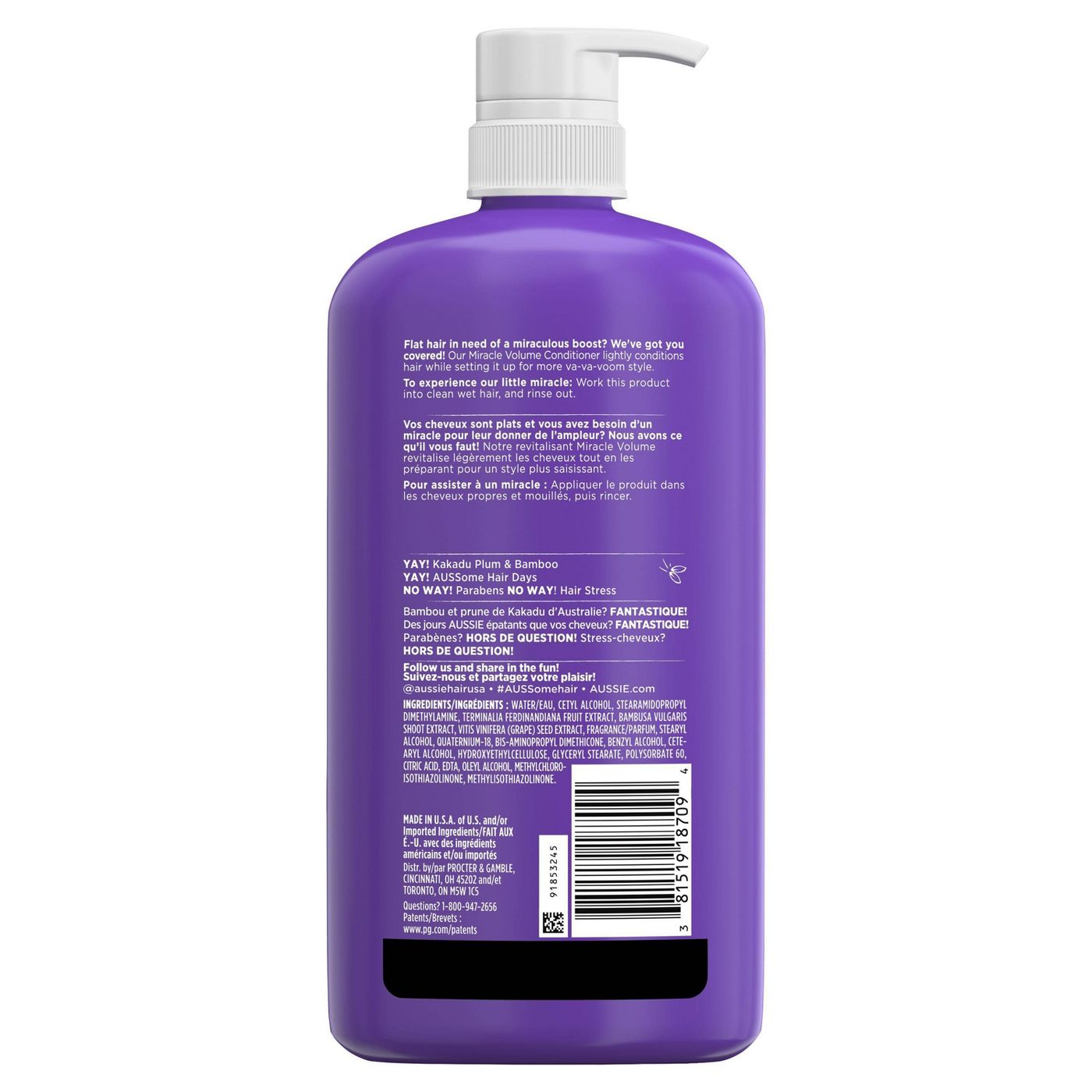 Aussie Paraben-Free Miracle Volume Conditioner with Plum & Bamboo for Fine Hair - 30.4 fl oz