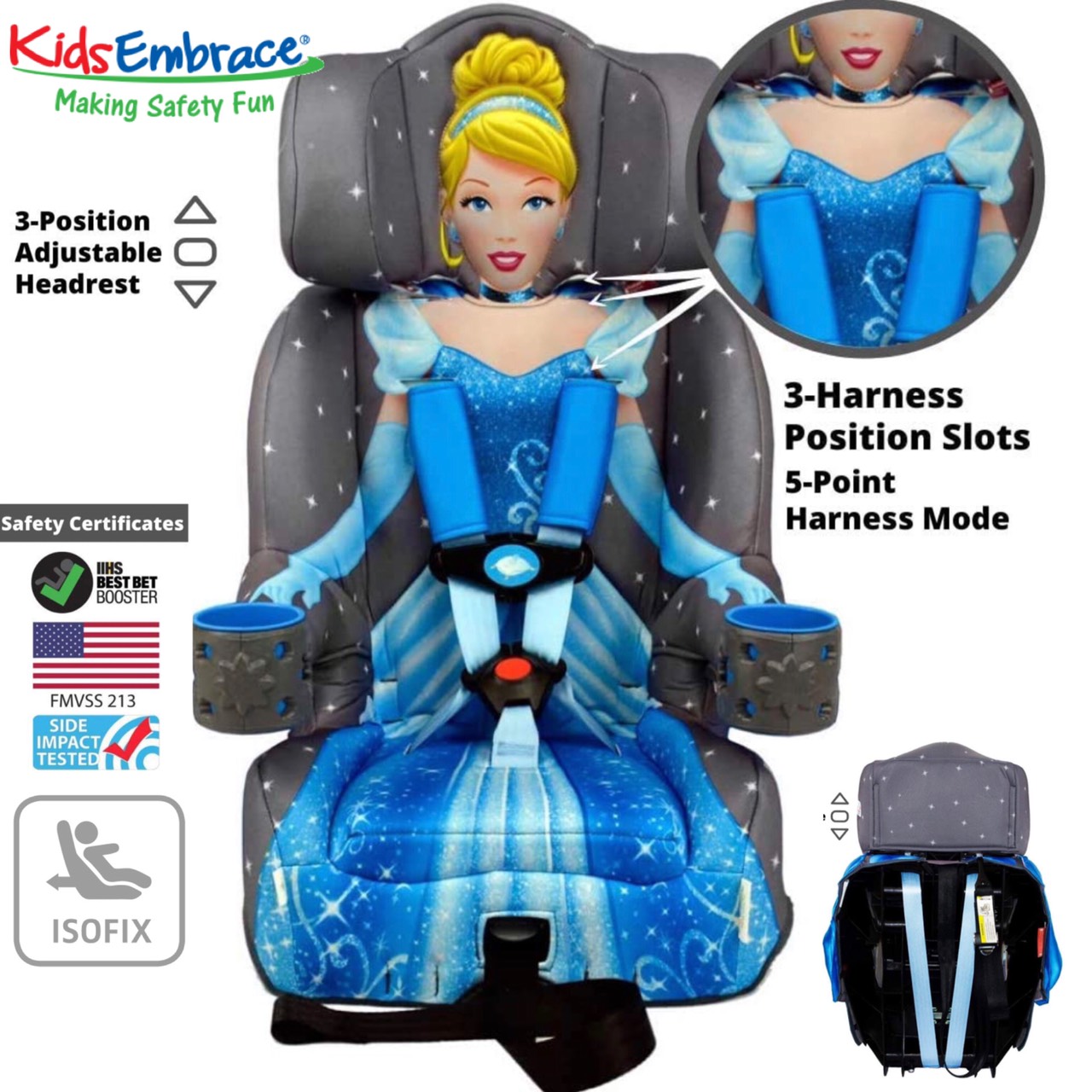 คาร์ซีทสำหรับเด็กโต ลายซินเดอเรลล่า ใช้ได้ตั้งแต่ 2 ขวบถึง 8 ขวบ KidsEmbrace Cinderella Platinum Combination Harness Booster Car Seat ราคา 14,500 บาท