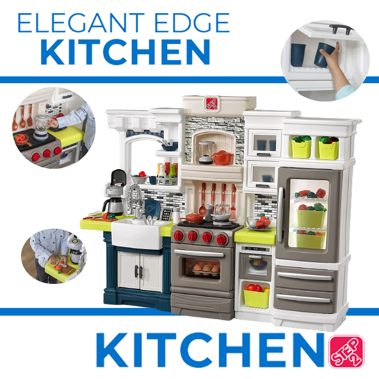 ล็อตใหม่ ชุดครัวเสมือนจริงชุดใหญ่สุดว้าว!! Step2 Edge Kitchen Over 70-Pc Play Food & Toy Accessories Set Included. ราคา 25,000 บาท