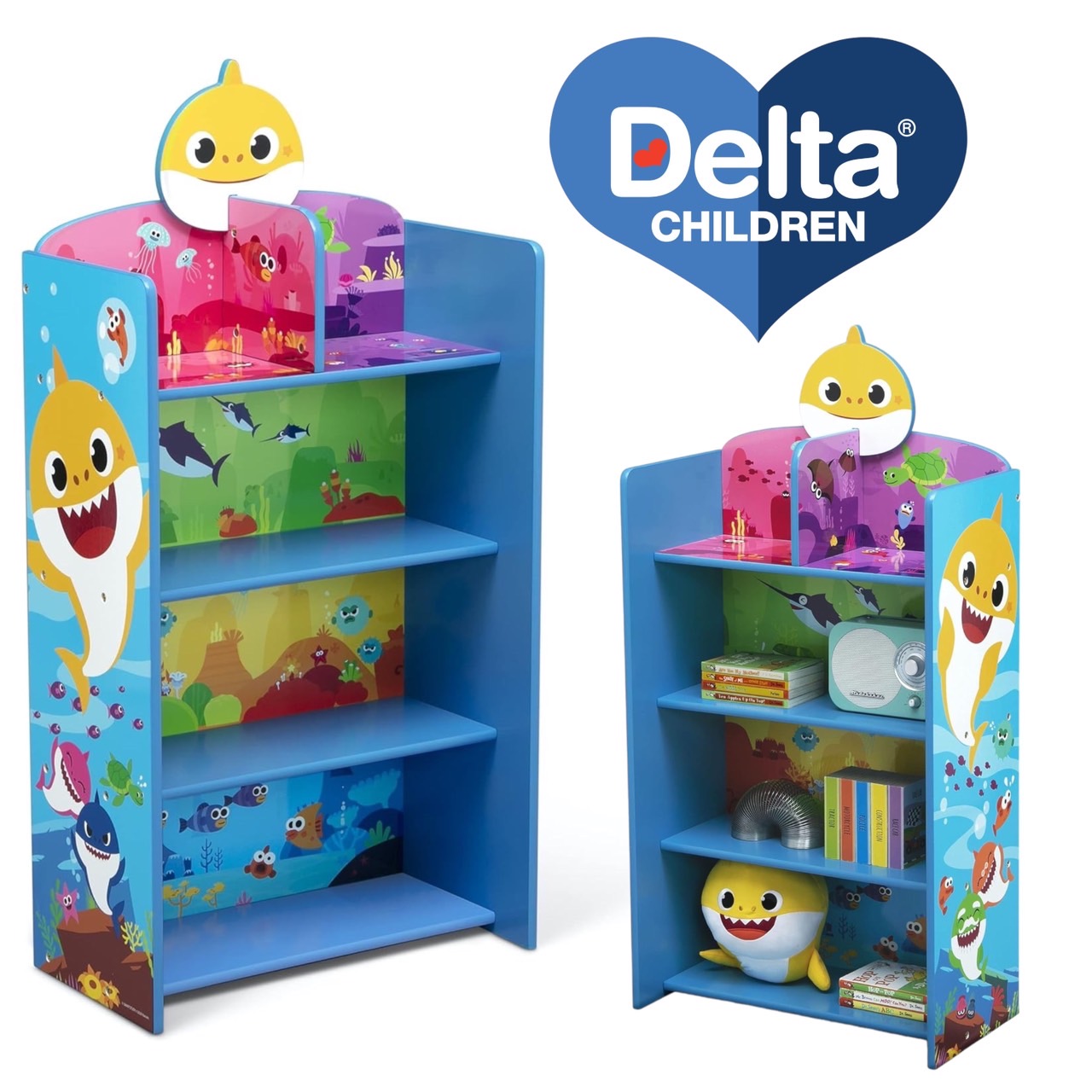 ชั้นวางลายเบบี้ชาร์คDelta Children Wooden Playhouse 4-Shelf Bookcase for Kids, Baby Shark , ราคา 2,990 บาท