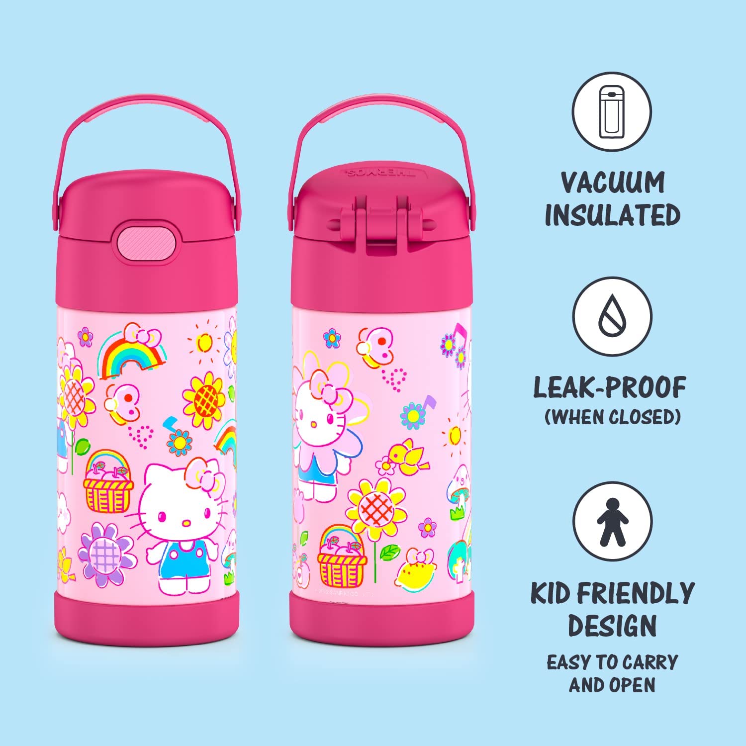 THERMOS FUNTAINER 12 Ounce Stainless Steel Vacuum Insulated Kids Straw Bottle, Hello Kitty ราคา 990 - บาท