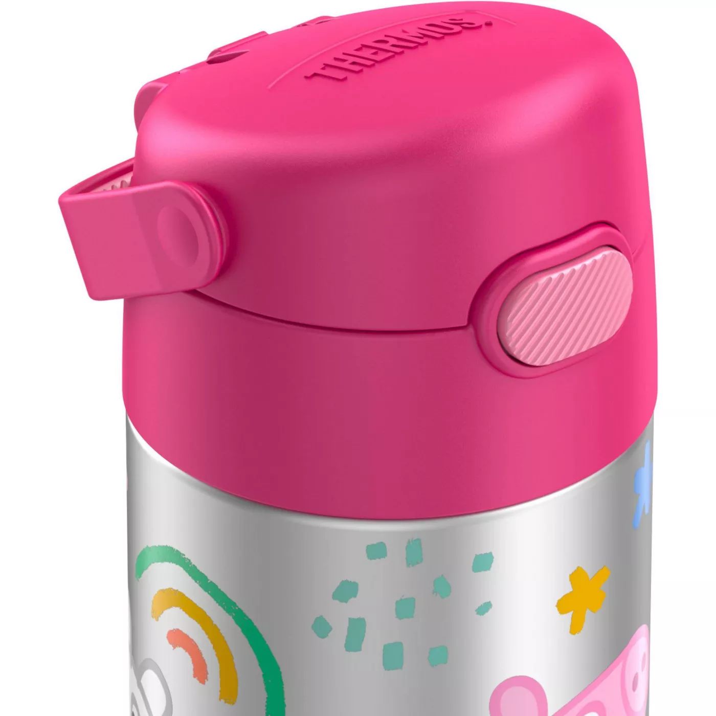 New กระติกน้ำเก็บความเย็น มีหูหิ้ว Peppa Pig Pink Thermos Vacuum Insulated Stainless Steel 12 Ounce Funtainer with Straw