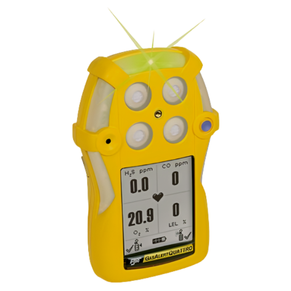 HoneywellBW รุ่น GasAlertQuattro QT-XWHM-A-Y เครื่องตรวจจับก๊าซ 4 ชนิดพร้อมแบตเตอรี่อัลคาไลน์ , 4-sas detector with alkaline battery, combustible, O2, H2S and CO, Yellow