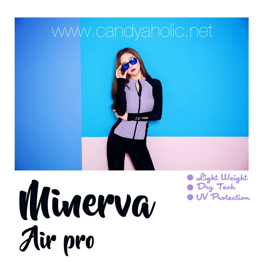 [Size M,L] ชุดว่ายน้ำ แขนยาว ซิปหน้า รุ่น MINERVA AIR PRO (สีม่วงแขนสีดำ) และ กางเกง Legging ขายาว (สีดำแถบม่วง)