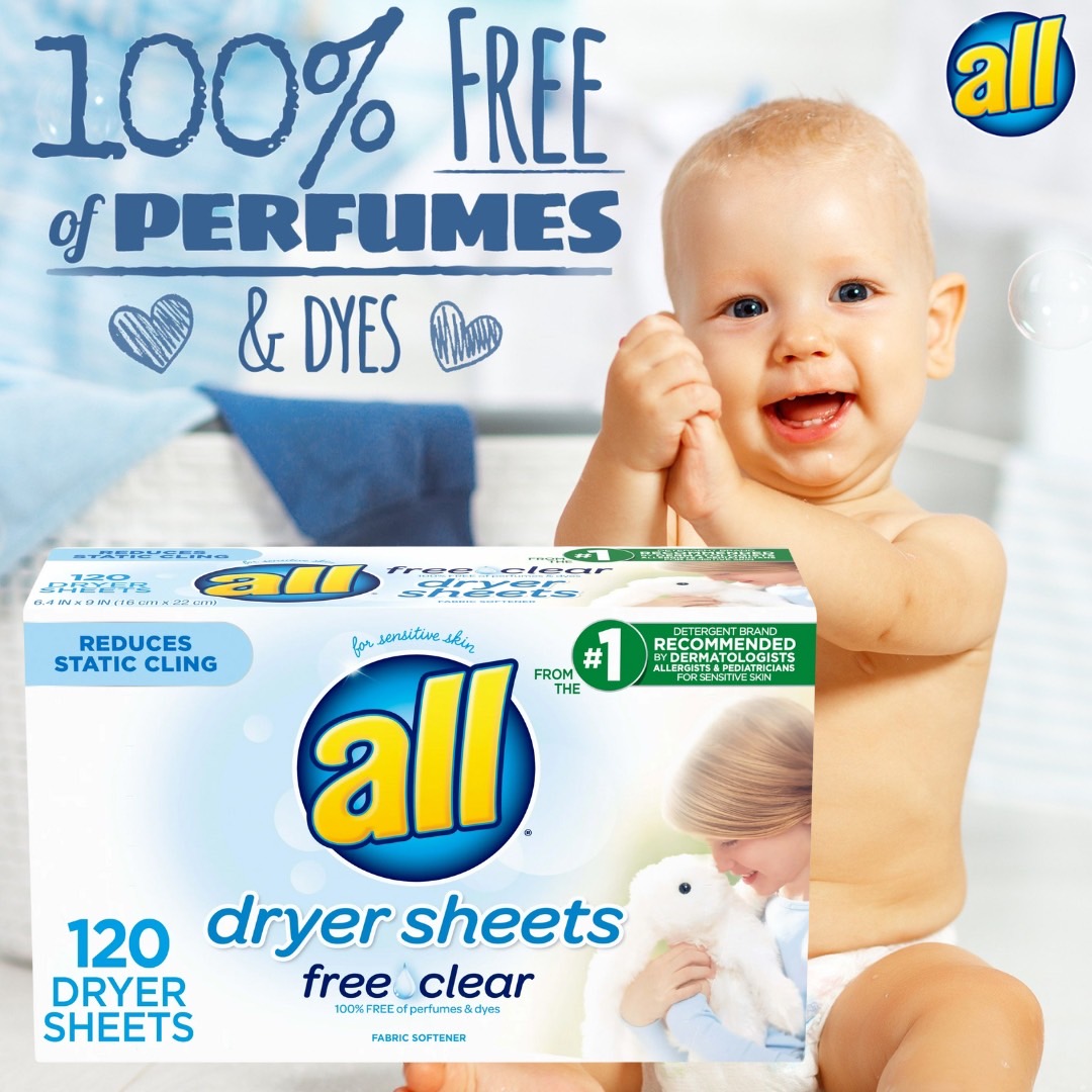 แผ่นอบปรับผ้านุ่ม All Fabric Softener Dryer Sheets for Sensitive Skin, Free Clear, 120 Count ราคา 350 บาท