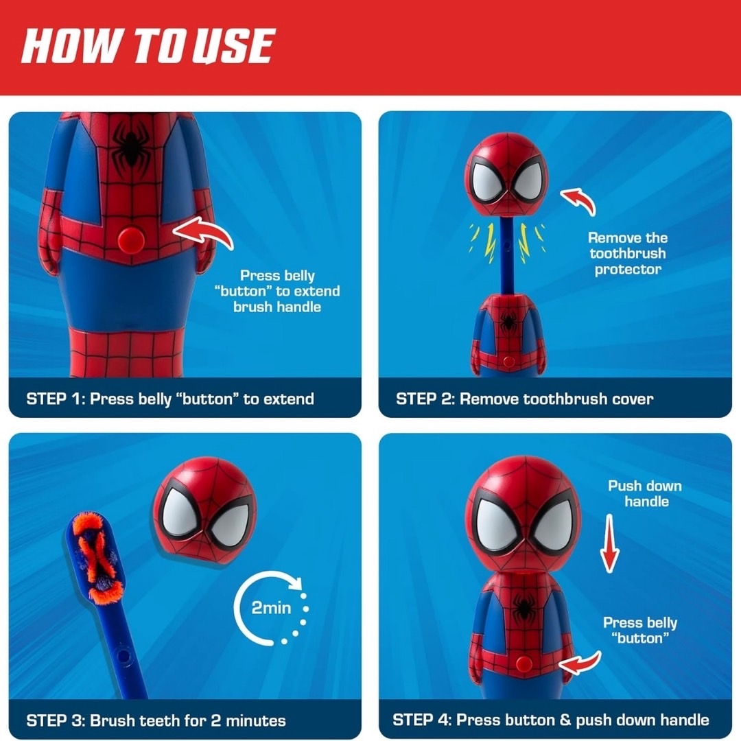นำเข้า 🇺🇸 ✨แปรงฟันให้สนุกสนานด้วยแปรงสีฟัน Brush Buddies รุ่น Marvel Spider-Man Toothbrush for Kids ’ Poppin' ขนนุ่มพิเศษ ราคา 690 บาท